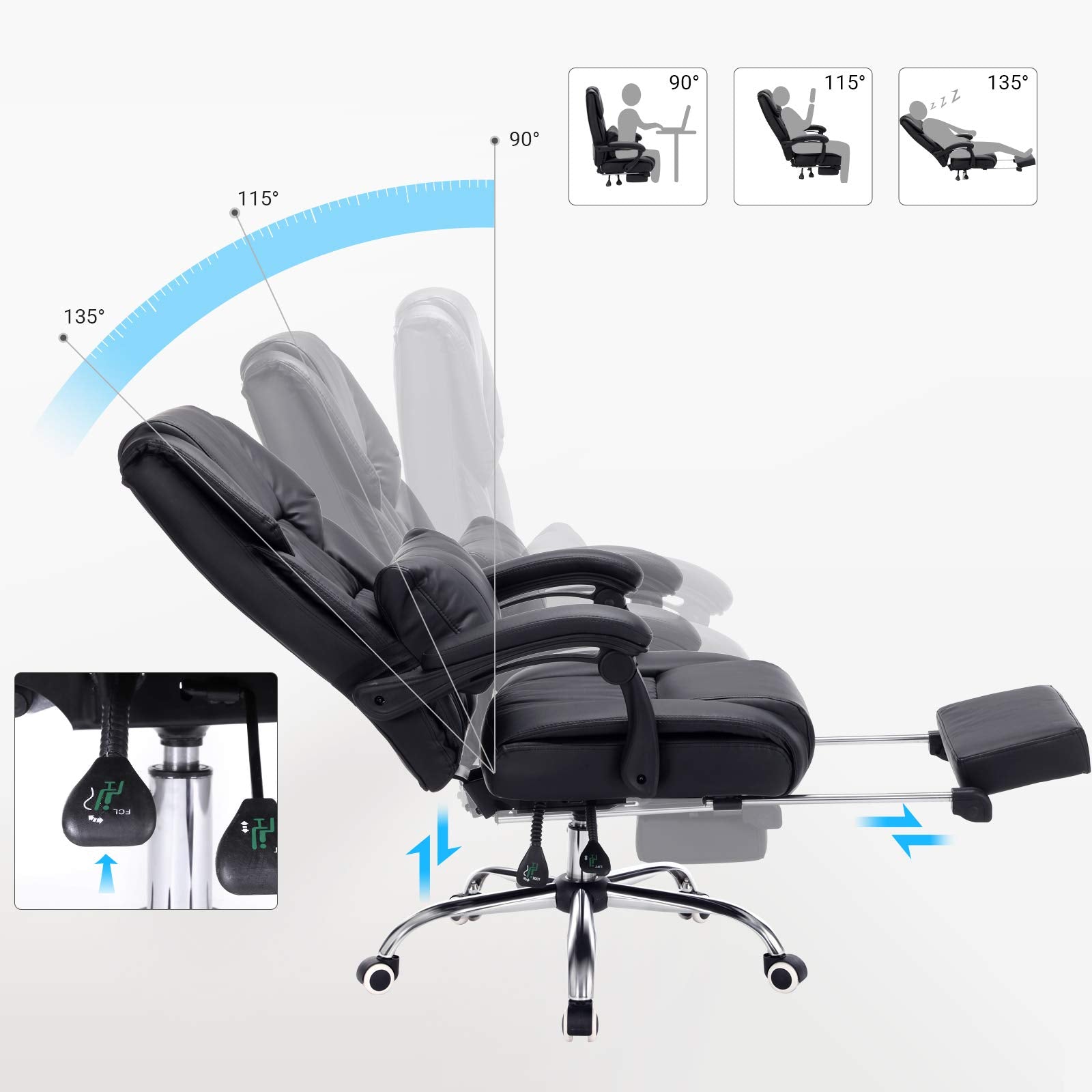SONGMICS Ergonomic Office Chair with Footrest | Height Adjustable 117-125 cm | Supports up to 150 kg | Black 4