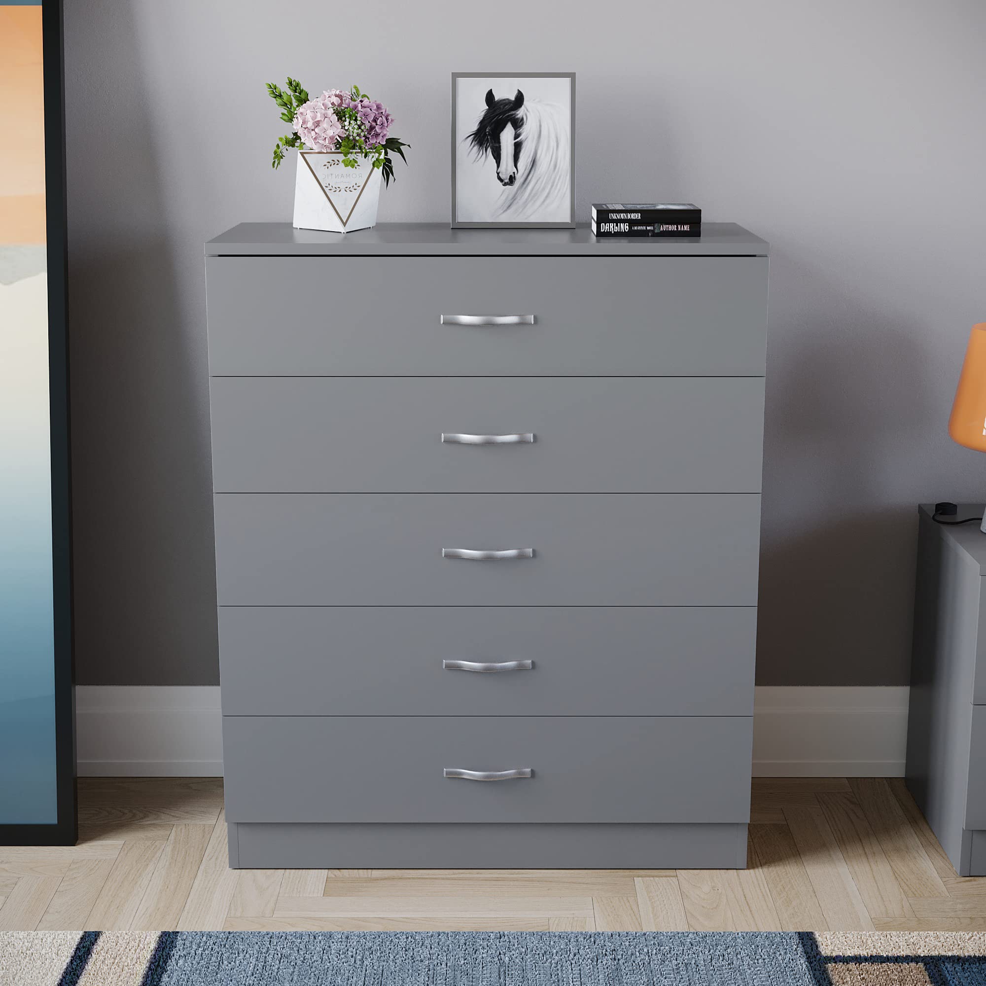 Vida Designs Riano 5 Drawer Chest of Drawers - Grey | Metal Handles & Runners | MDF/Chipboard Construction 2
