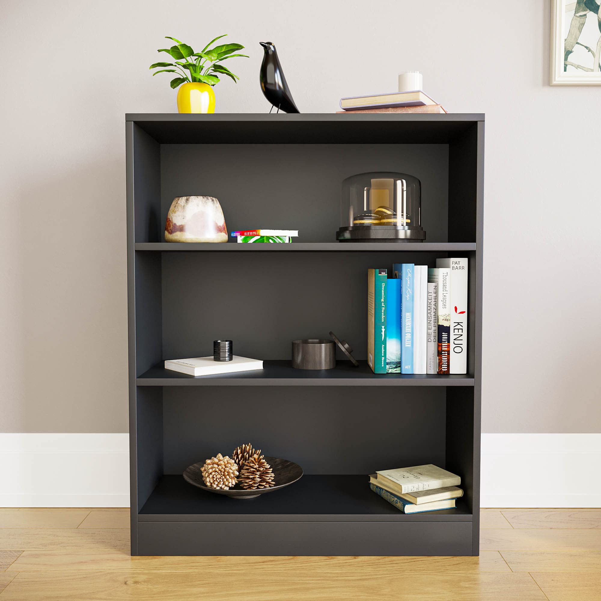 Vida Designs Cambridge 3 Tier Low Bookcase - Black Wooden Shelving | H 75 x W 60 cm 2