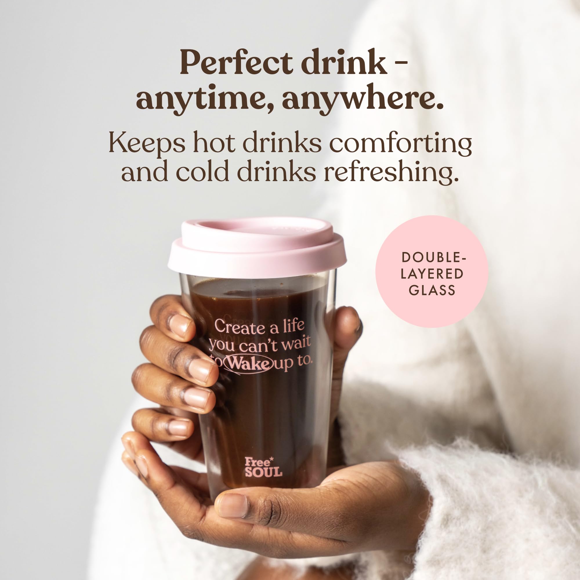 Free Soul Double Wall Insulated Coffee Mug with Leak Proof Lid | Pink | Glass 4