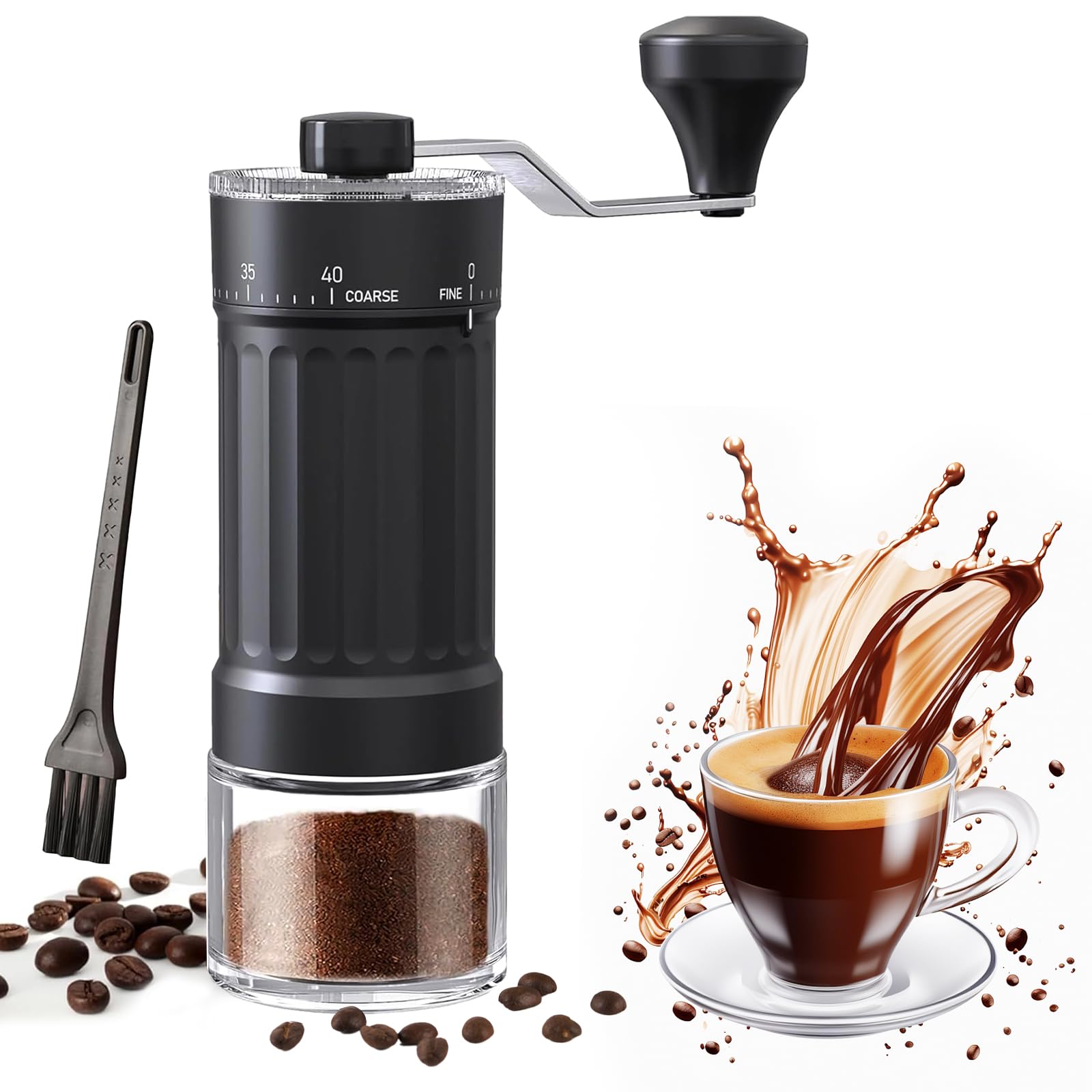 Woobroo Manual Coffee Grinder - 40 External Adjustment Settings | Ceramic Core | Black 1