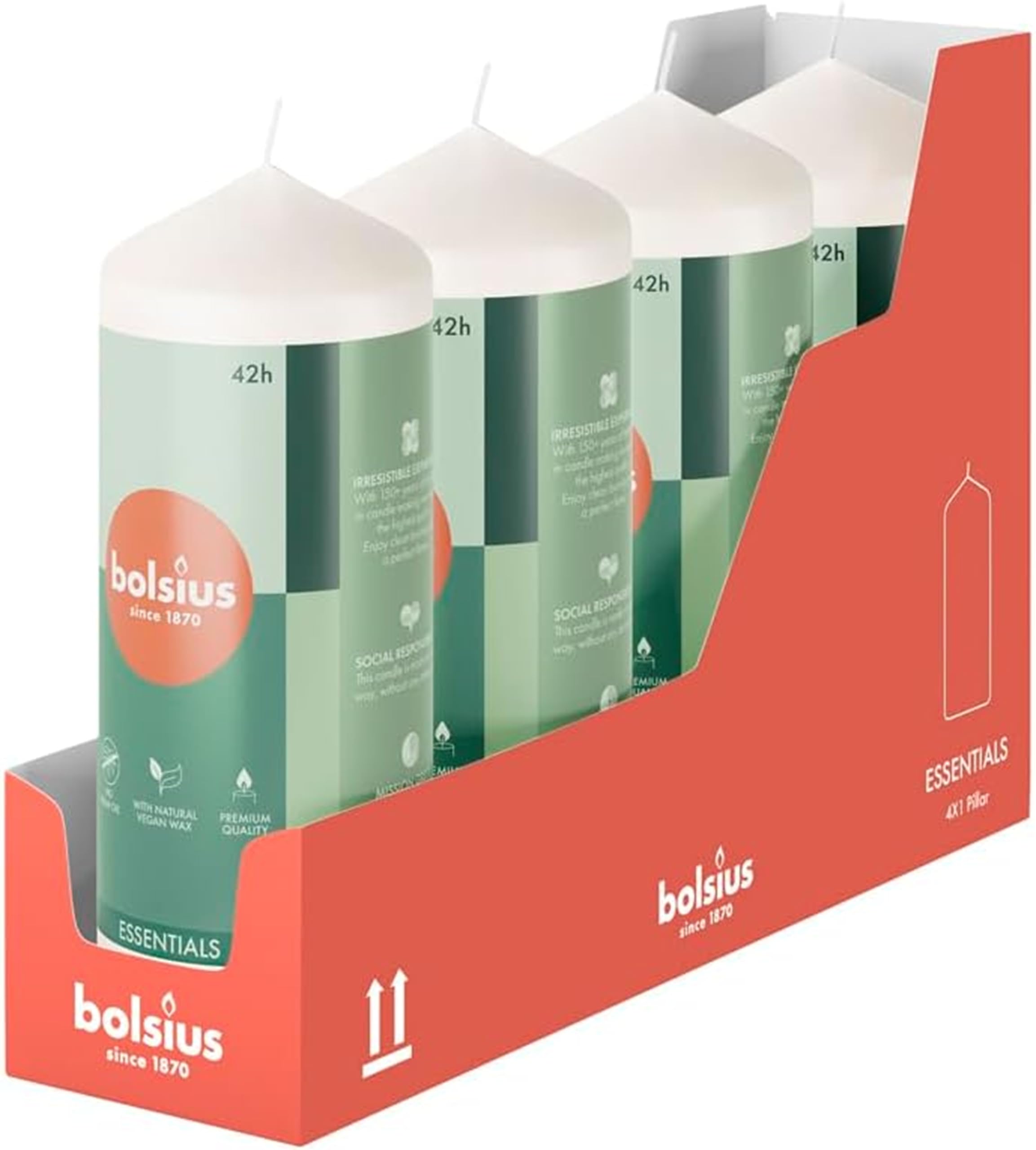 BOLSIUS Smooth Pillar Candles - White, 4-Pack | 15 x 6 cm | 42 Hours Burn Time | Unscented 7