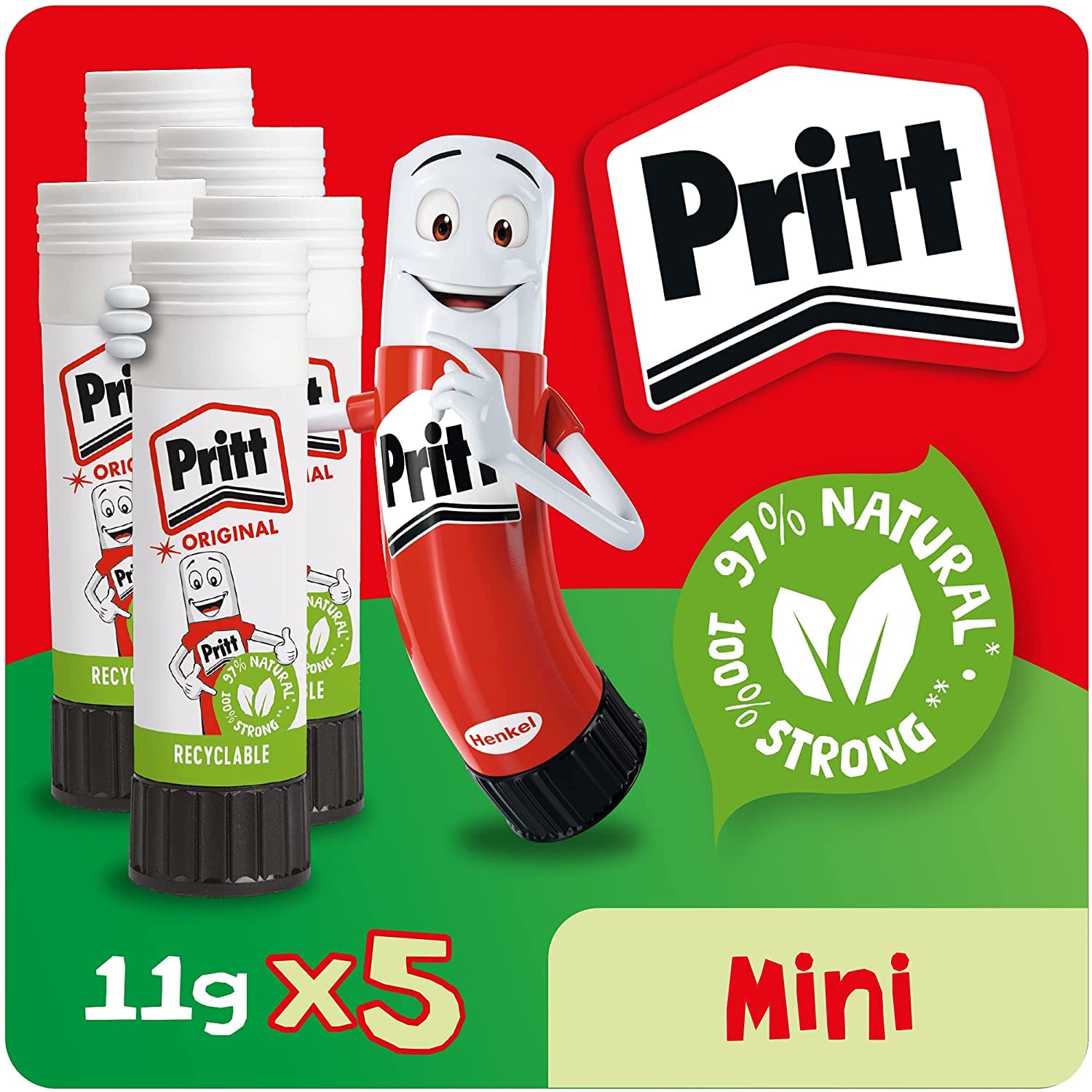 Pritt Glue Stick - 5 Pack (5x11g) | 97% Natural Ingredients | Solvent-Free & Washable 1