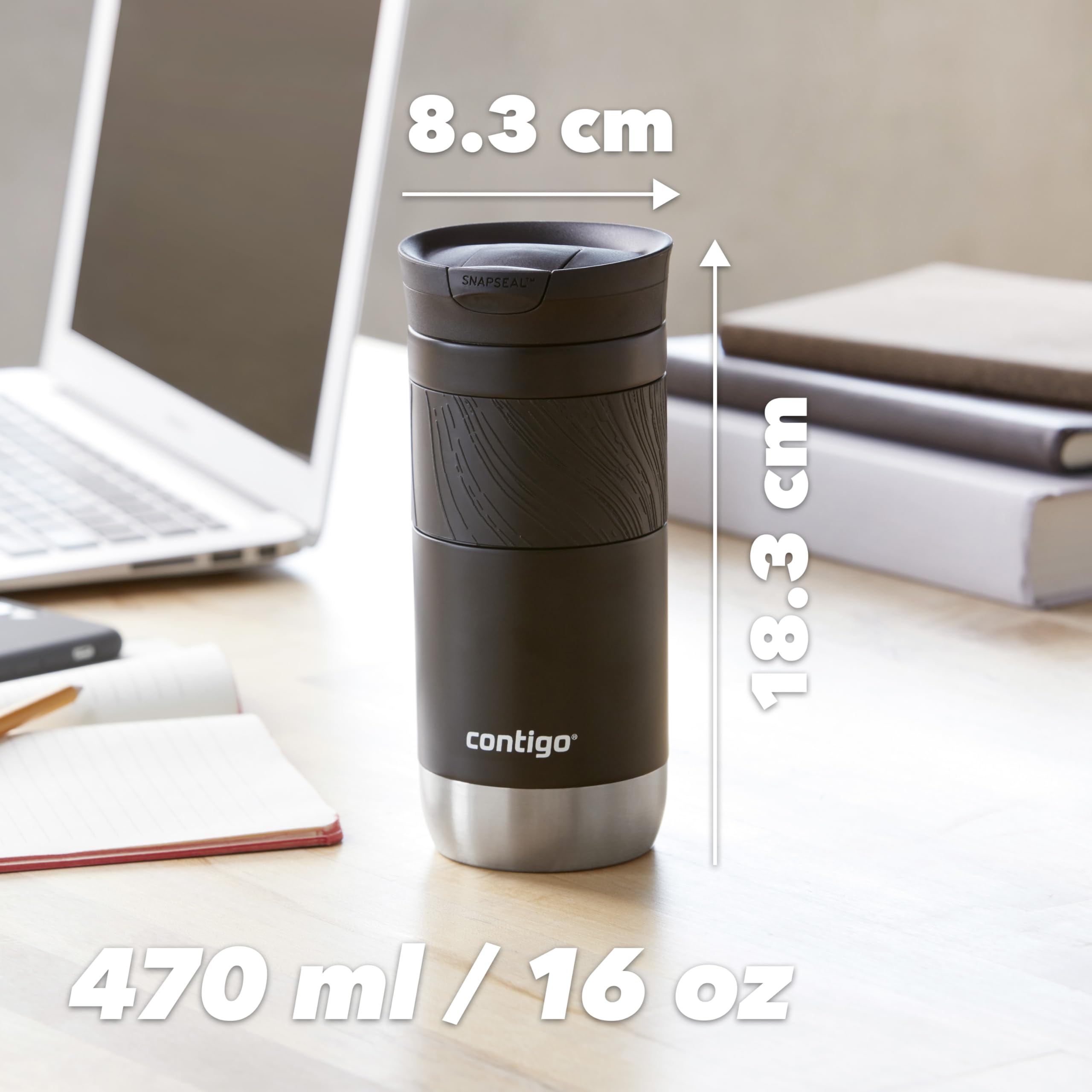 Contigo Byron Snapseal Travel Mug - 470 ml Stainless Steel Thermal Cup | Keeps Hot 7 Hrs | Licorice 5