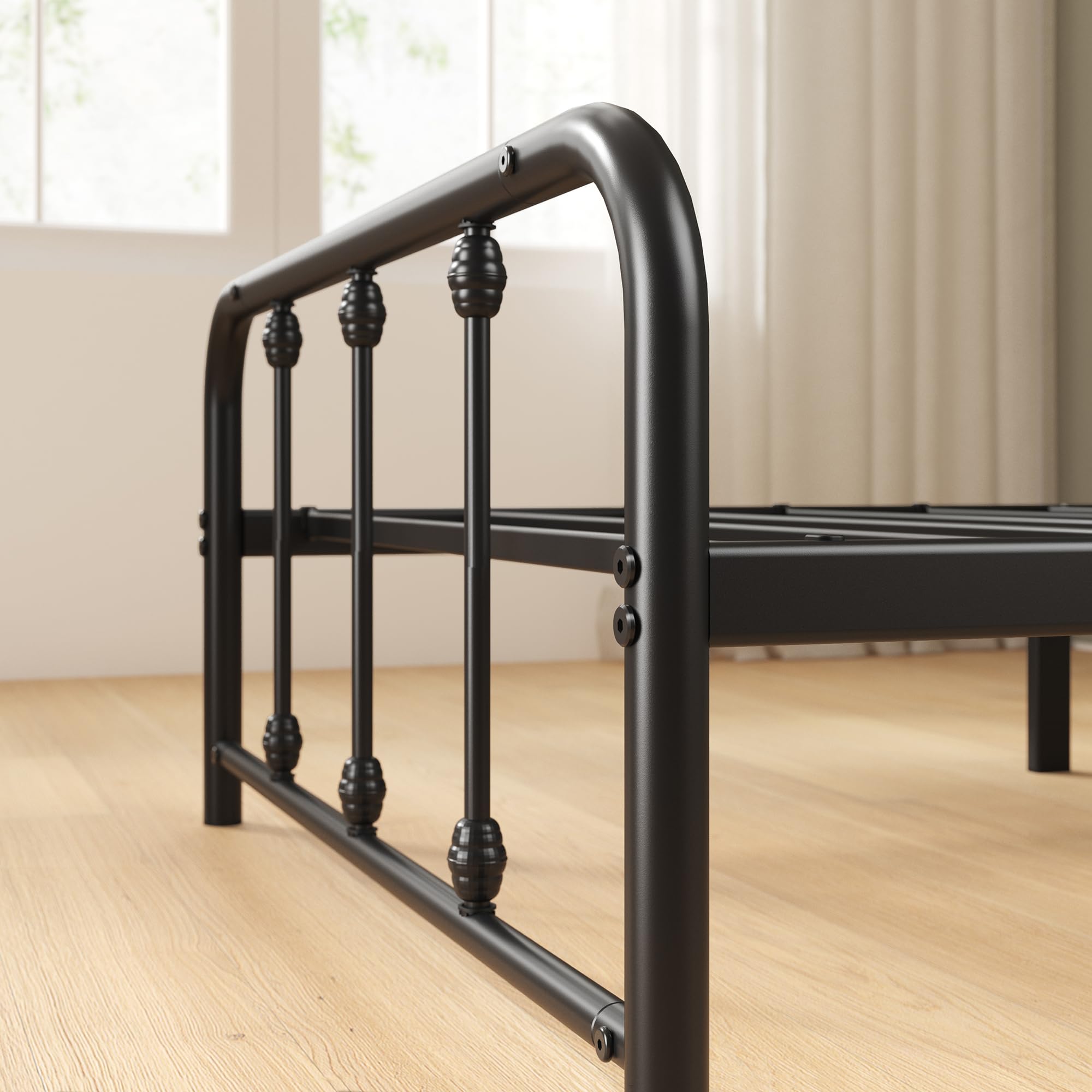 Zinus Florence Single Bed Frame - Vintage Style Metal Base with Headboard | 14'' Storage Height | Black 5
