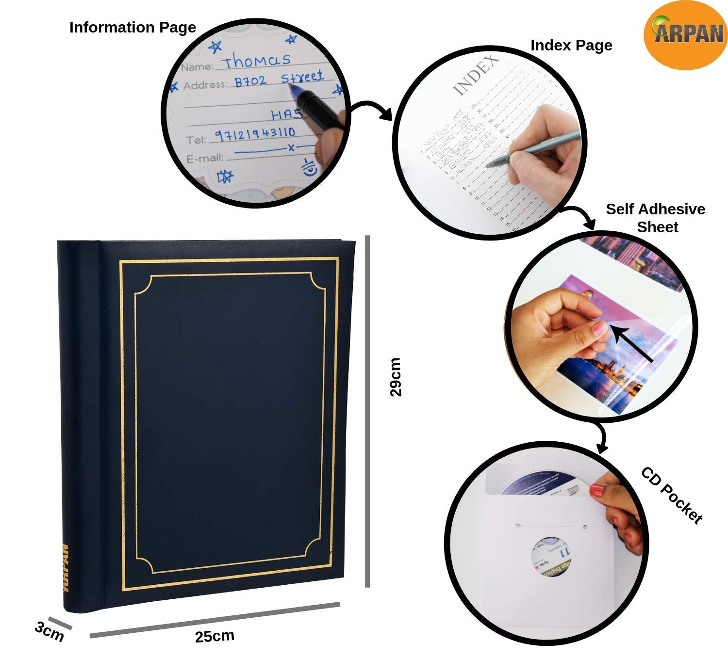 ARPAN Self Adhesive Photo Album - 20 Sheets/40 Sides, Blue | Spiral Bound | Holds up to 11x9" 2