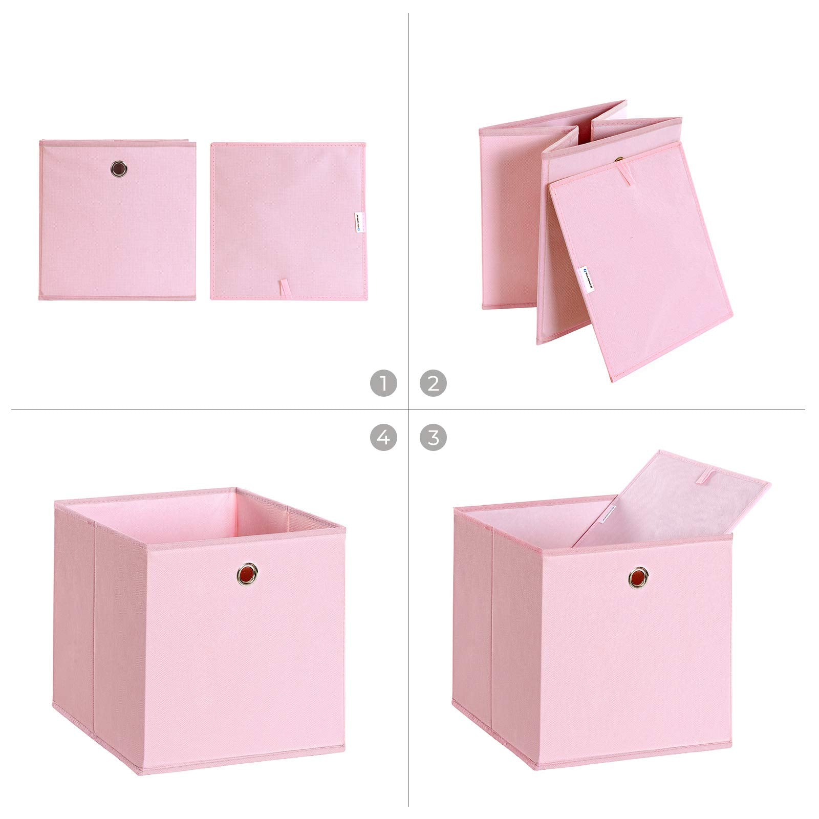 SONGMICS Set of 6 Foldable Storage Boxes - Pink Fabric Cubes for Clothes & Toys | 30 x 30 x 30 cm 4