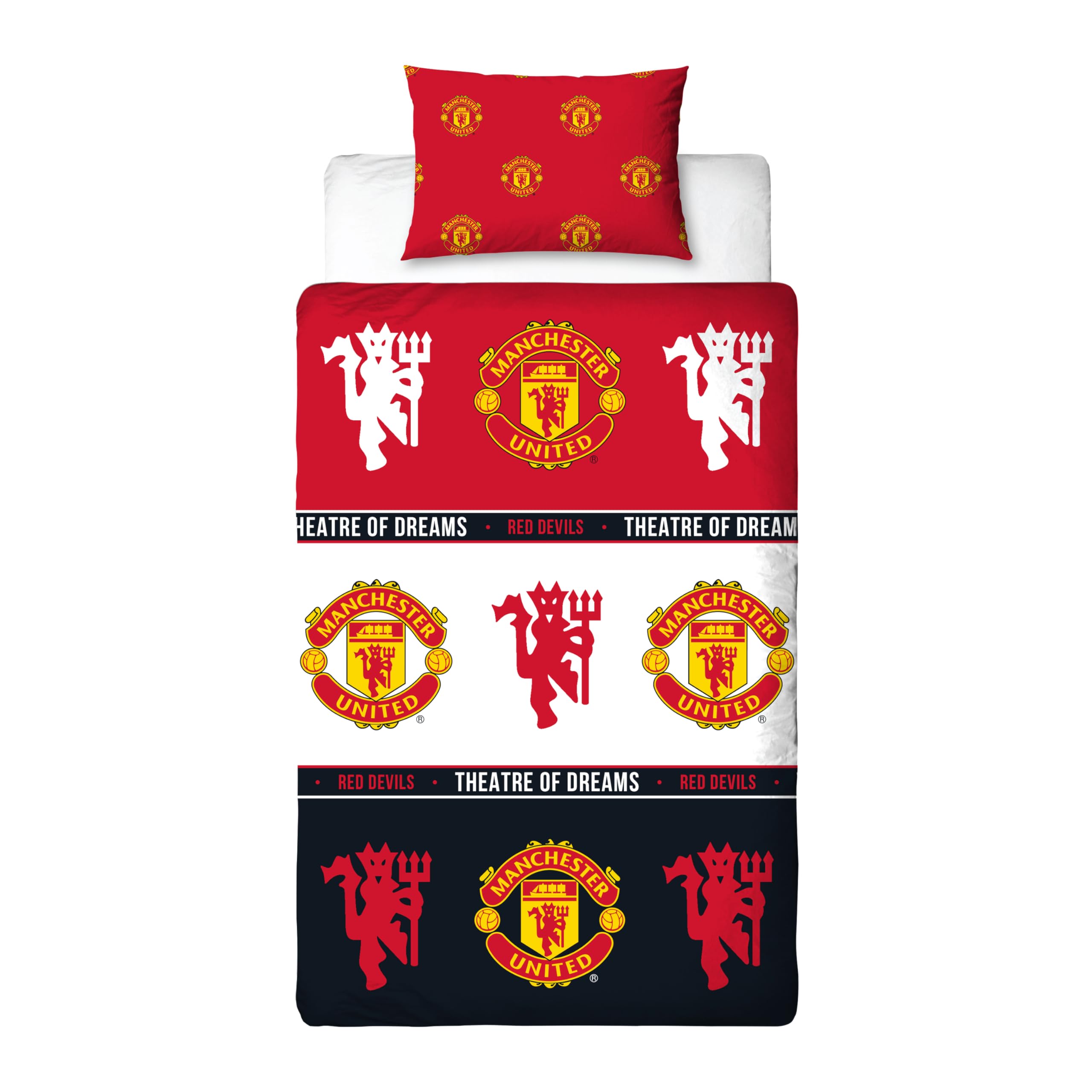 Manchester United FC Official Single Duvet Cover Set - Reversible Patch Design | Polycotton 2