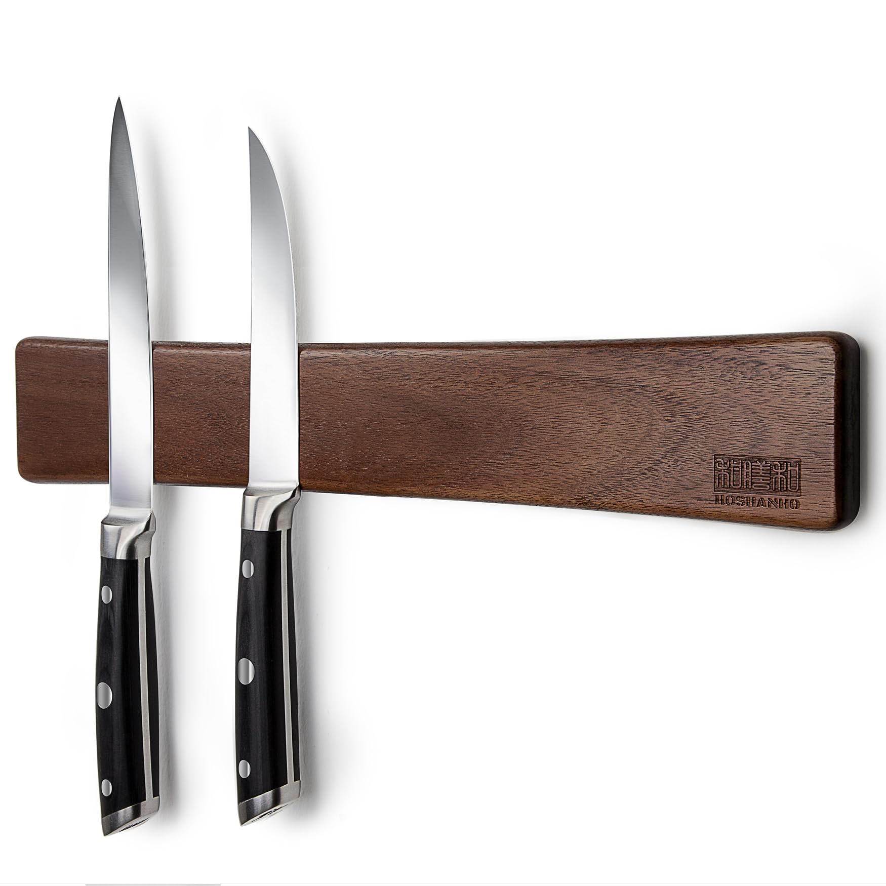 HOSHANHO Acacia Wood Magnetic Knife Strip Holder - 40 cm Length | Wall Mounted | Dual Installation 1