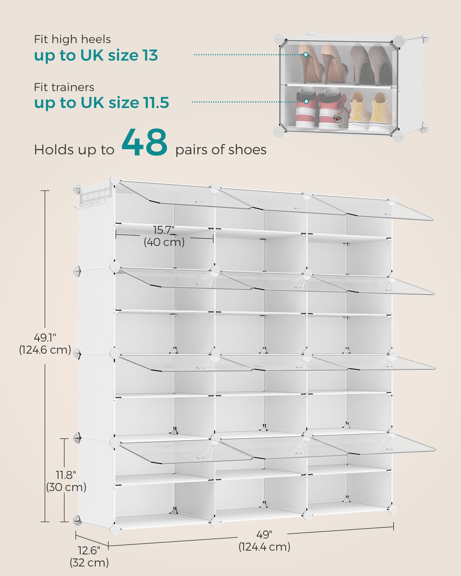 SONGMICS Modular Interlocking Shoe Rack - 12 Slots | Steel Frame | White 3