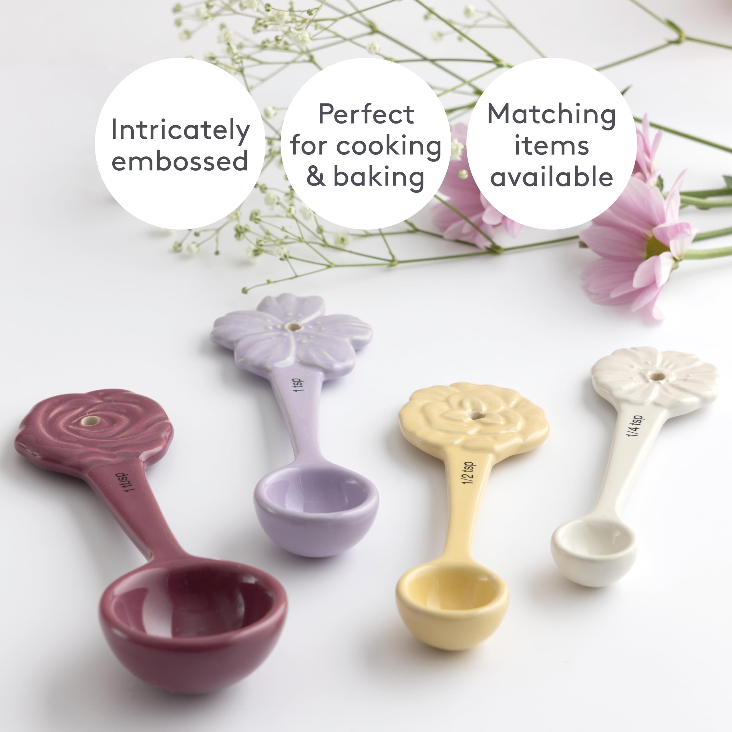 Mason Cash In The Meadow Stoneware Measuring Spoons - Set of 4 | Floral Embossed | Dishwasher Safe 5