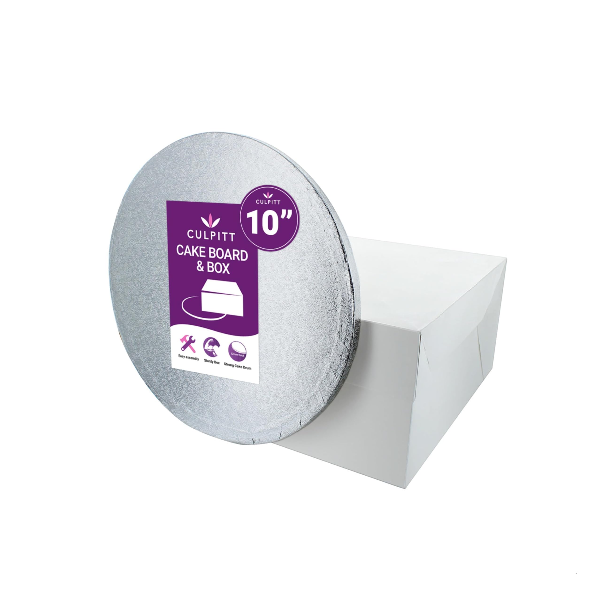 Culpitt 10' Round Silver Cake Drum Board & White Cake Box Combo | Sturdy Support 1