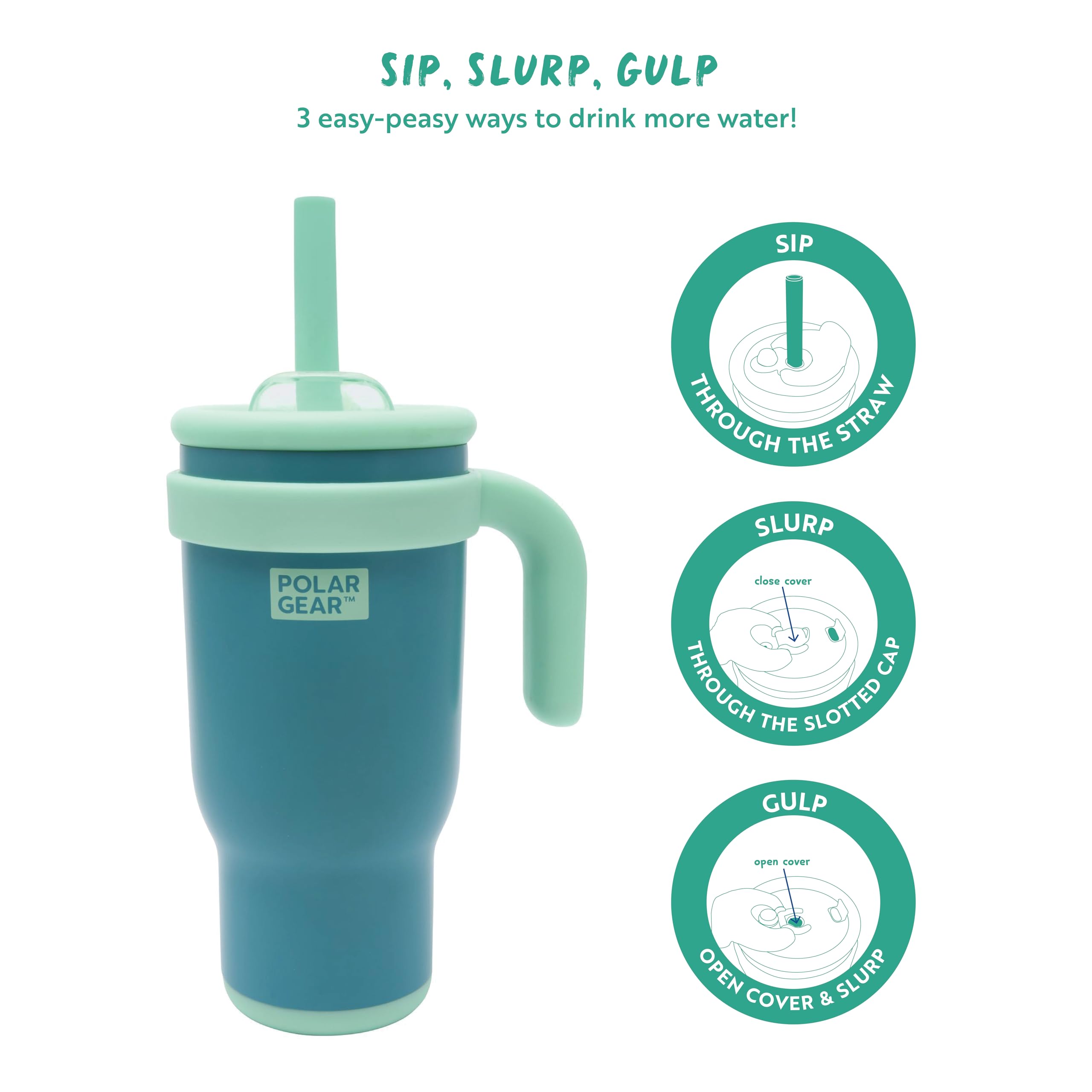 Polar Gear 520ml Kids Stainless Steel Water Bottle Tumbler with Straw | Teal 4