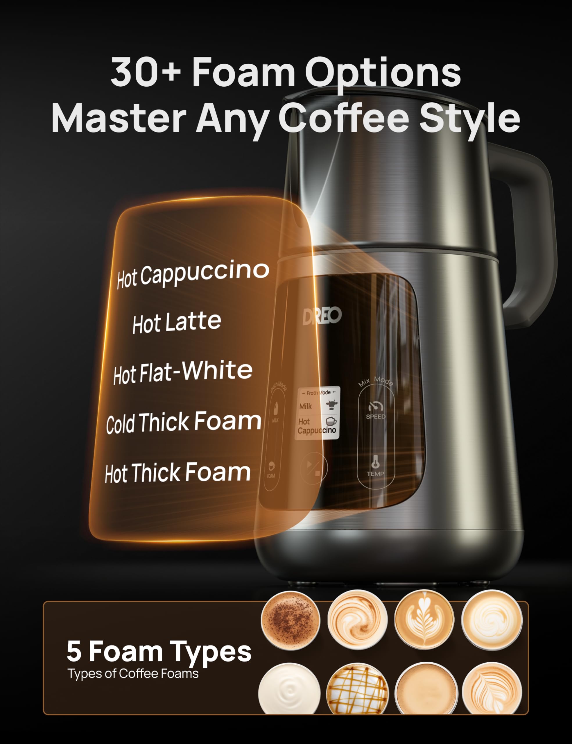 Dreo All-in-1 Automatic Milk Frother - 3 Latte Art Foams | 6 Milk Types | Stainless Steel 5