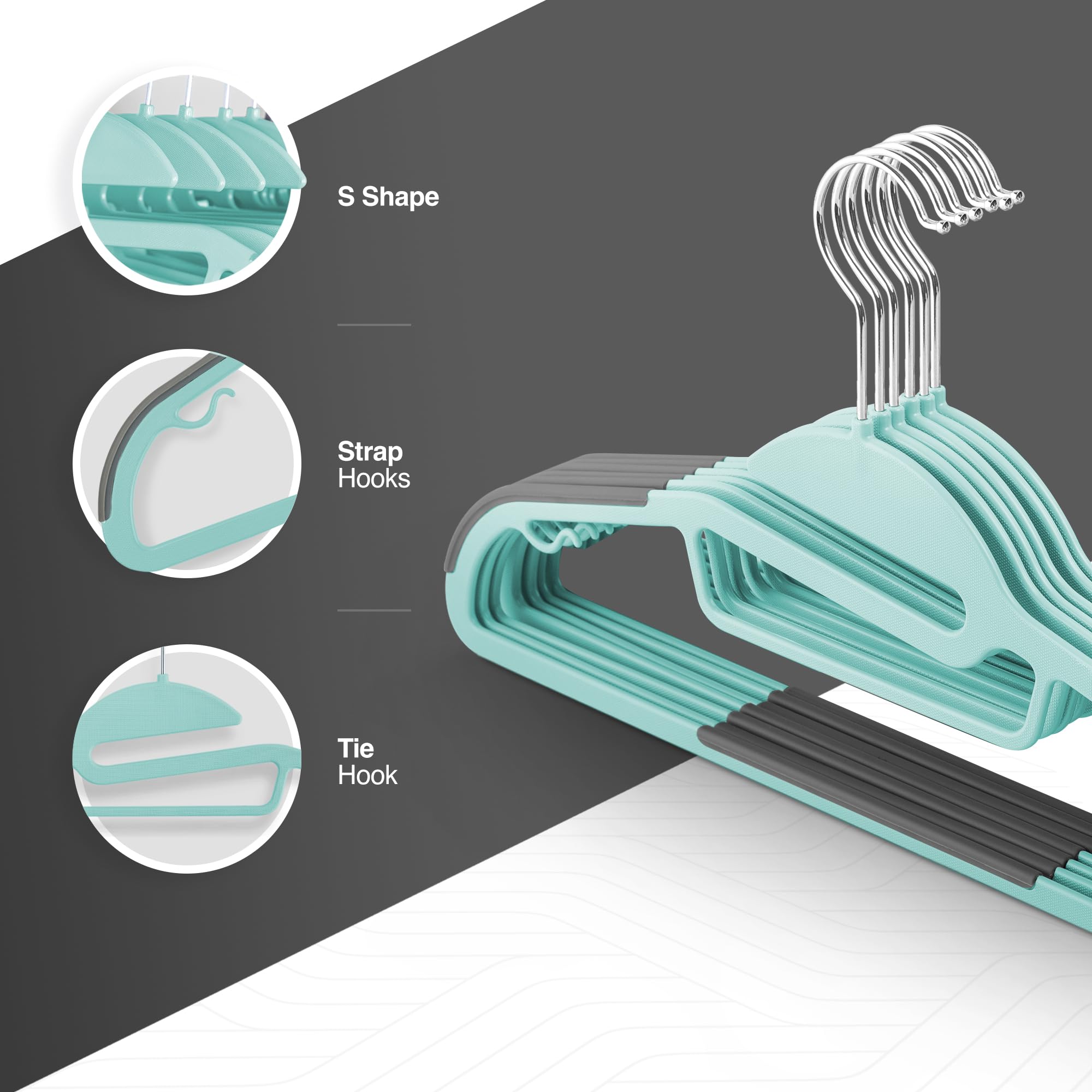 KEPLIN 20-Pack Non-Slip Velvet Hangers - Slimline Space Saving with 360° Swivel Hooks | Teal Plastic 4