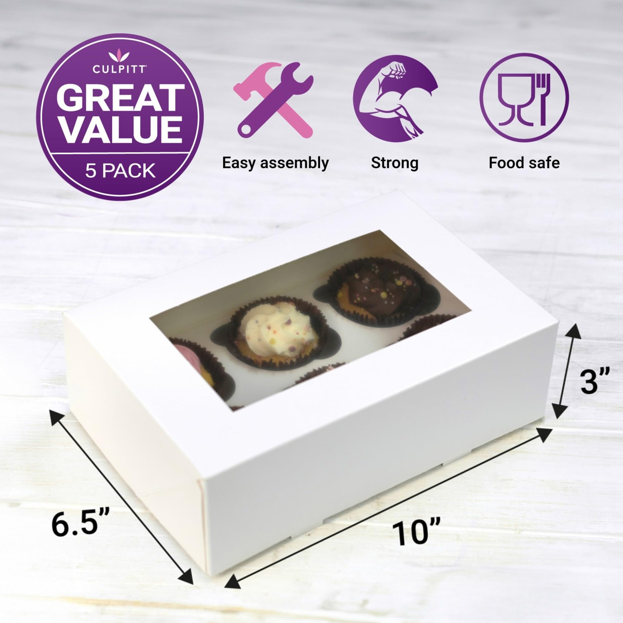 Culpitt 6 Hole Cupcake Boxes - 5 Pack White Carrier for Display & Transport | Sturdy Card 2
