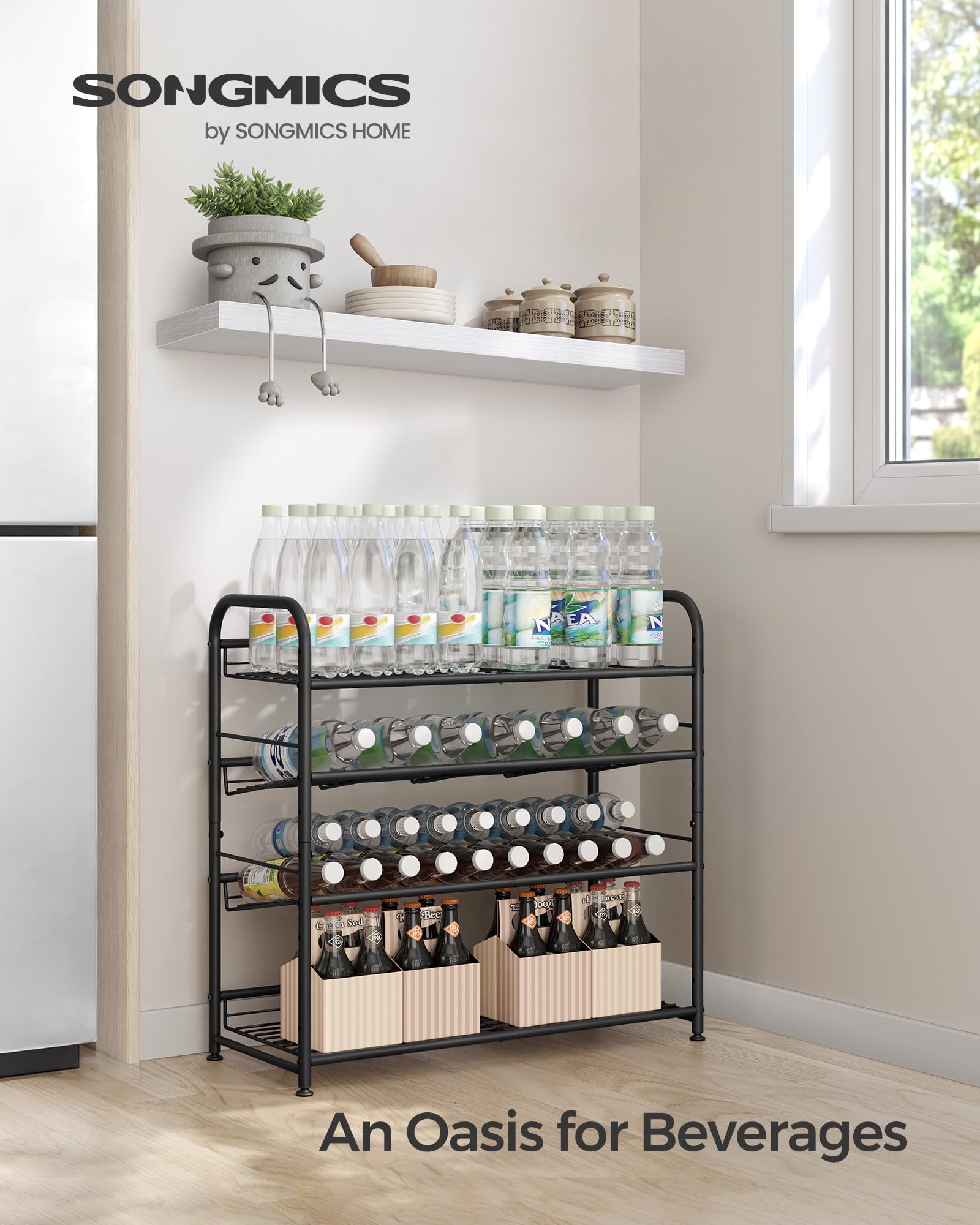 SONGMICS 4 Tier Stackable Shoe Rack - Metal Frame, Holds Up to 16 Pairs | Black 4