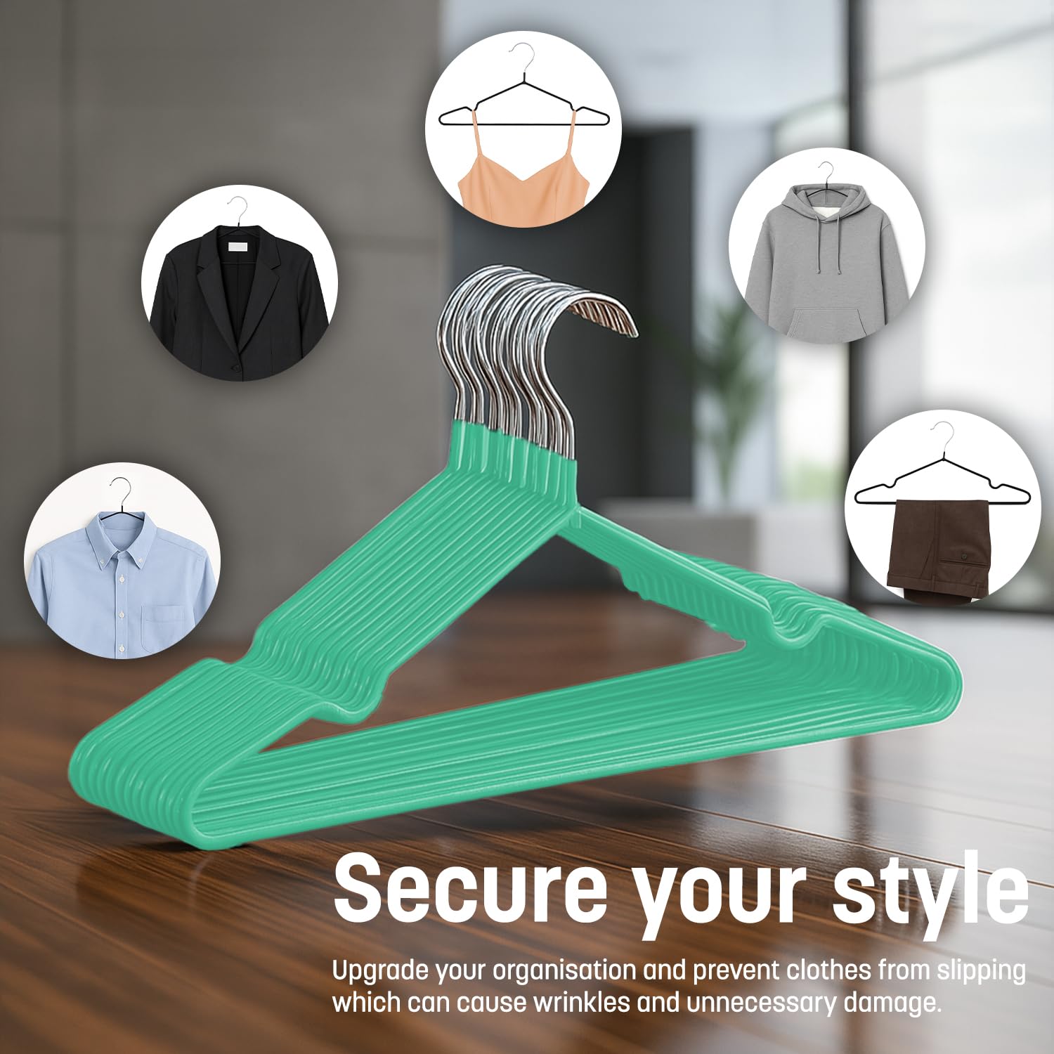 KEPLIN Premium Rubber Coated Metal Hangers - Pack of 20 - Heavy Duty Space Saving | Mint Green 6