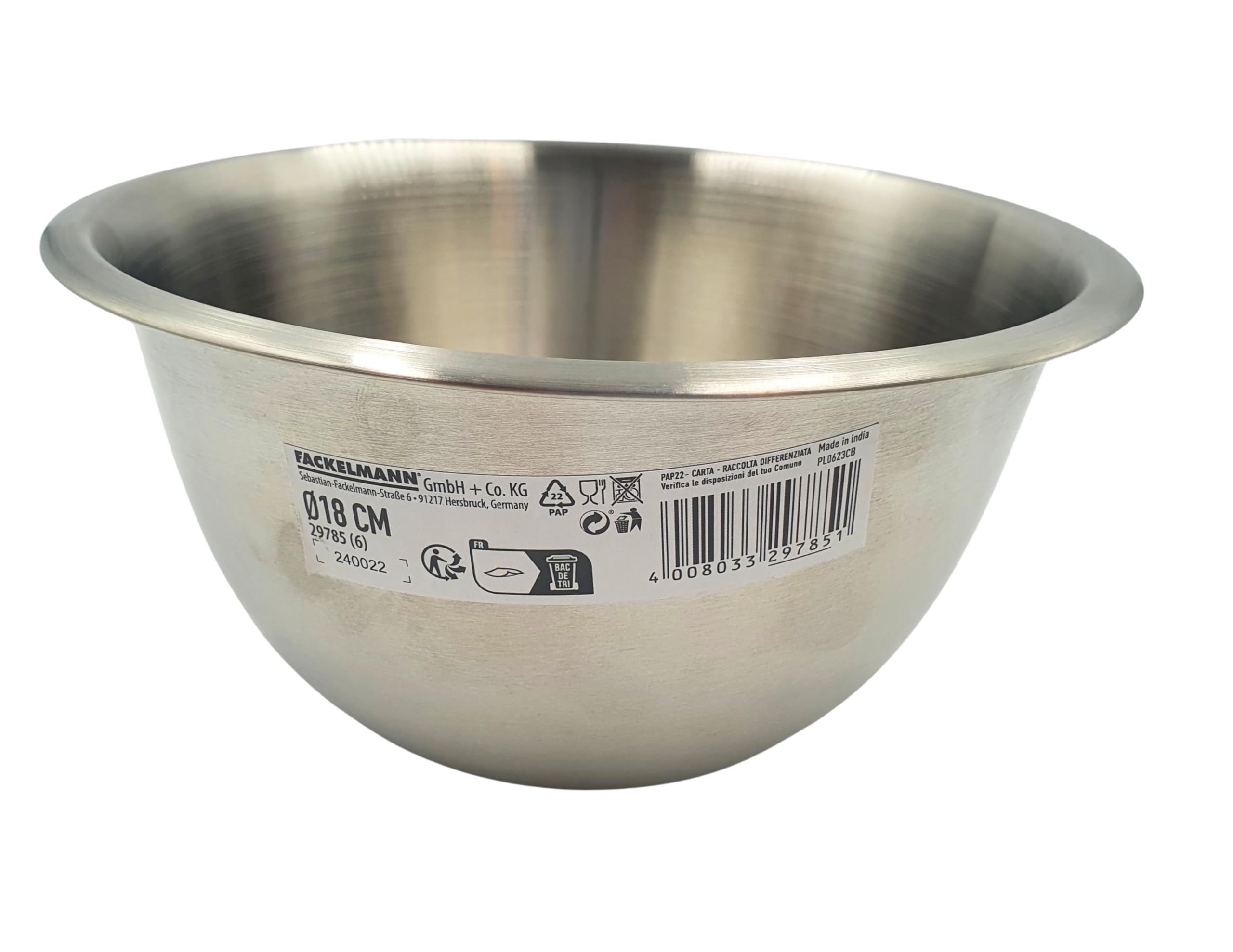 Fackelmann Stainless Steel Mixing Bowl - 18cm, 1200ml Capacity | Fridge & Freezer Safe 5