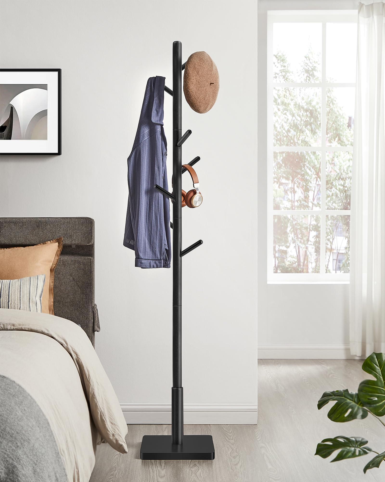 VASAGLE Freestanding Solid Wood Coat Rack | Adjustable Height | Ink Black | Holds 24 kg 3