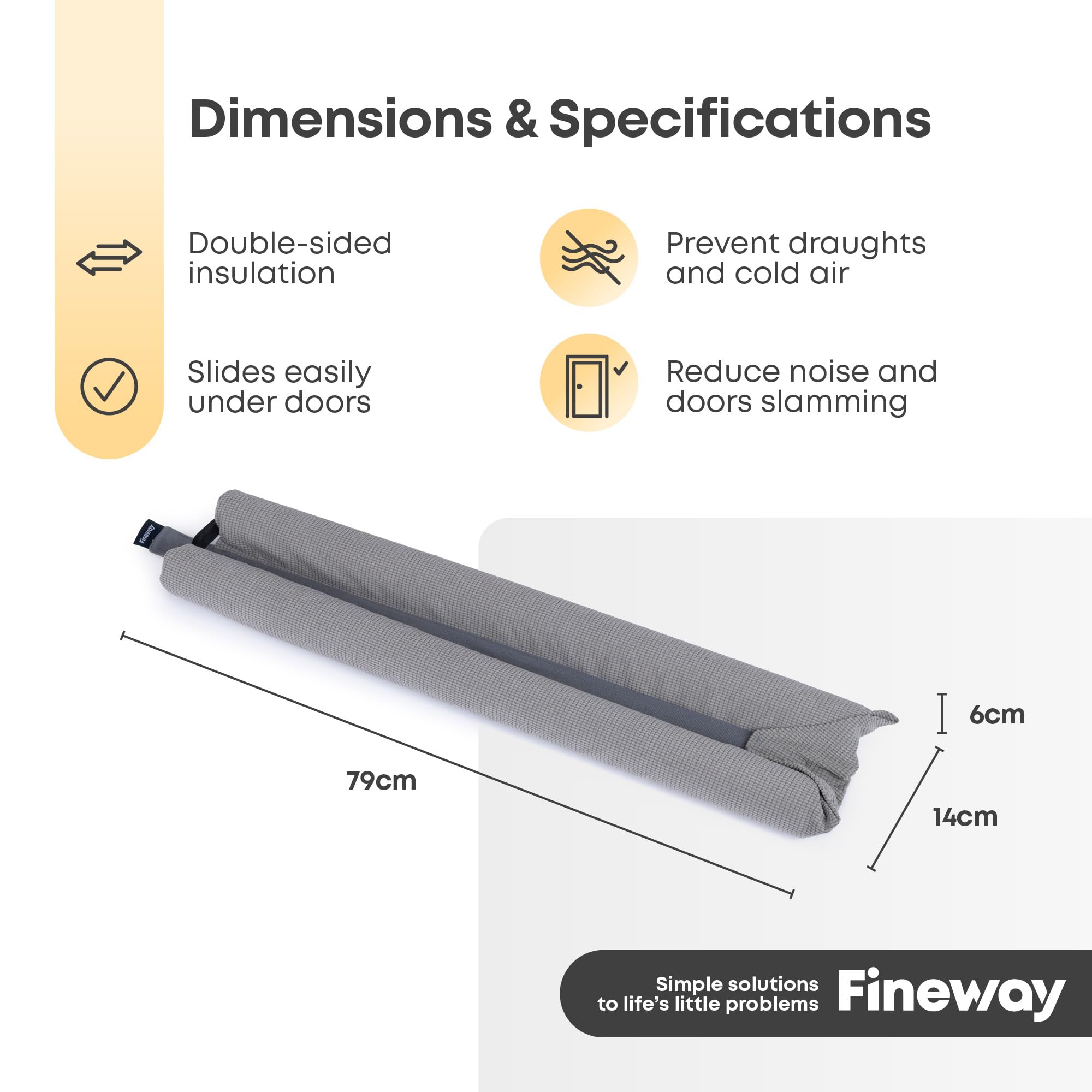 FiNeWaY Under Door Draught Excluder - 80cm Double-Sided Foam for Interior Doors | Grey 9