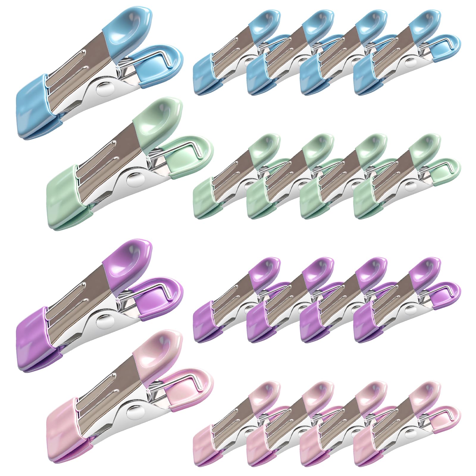 MOXYOY Stainless Steel Clothes Pegs - 20 Pcs Heavy Duty Metal Clothe Pins with Rubber Jaws | Colourful
