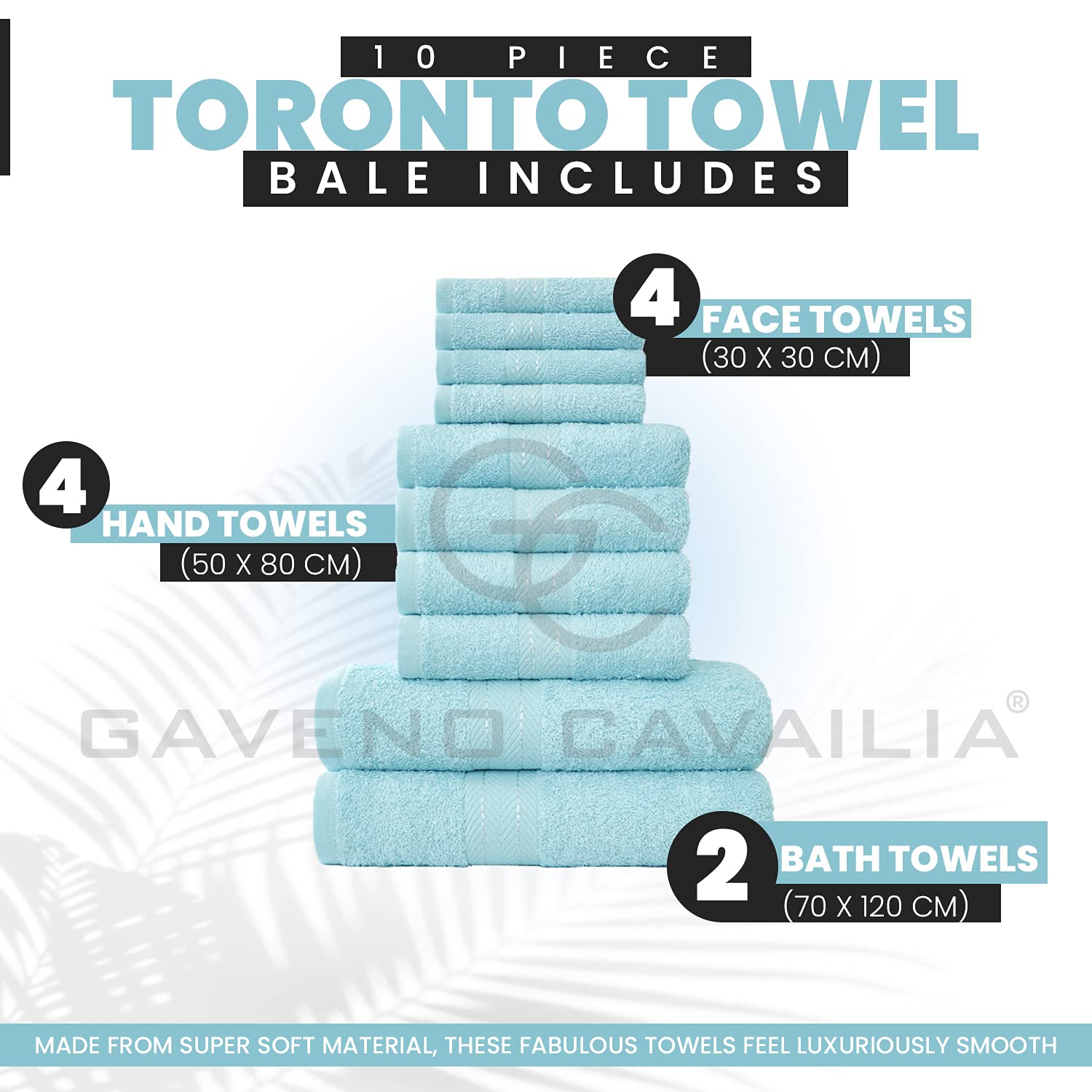 GC GAVENO CAVAILIA 10 Piece Cotton Towel Set - 450 GSM | Aqua Color | Soft Feel 3