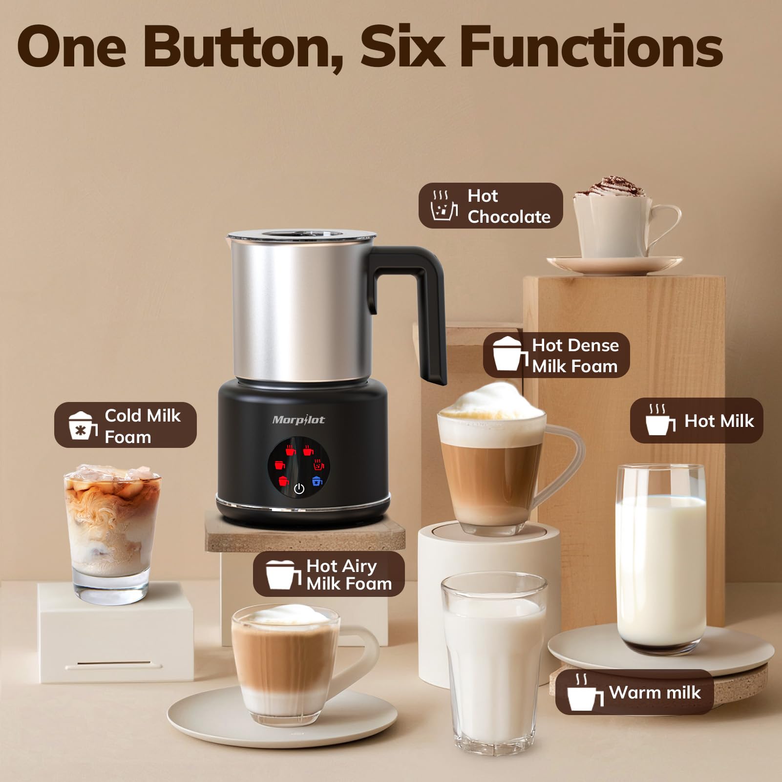 morpilot Automatic Milk Frother - 6-in-1 Functions, 500ML Capacity, Stainless Steel | Auto Shut-Off