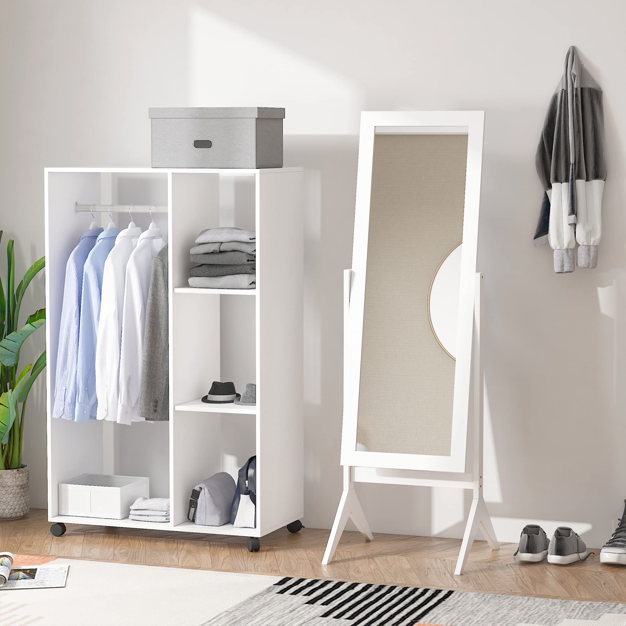 HOMCOM Freestanding Full Length Floor Mirror - Adjustable Angle, White MDF Frame | 148H x 47W cm 4