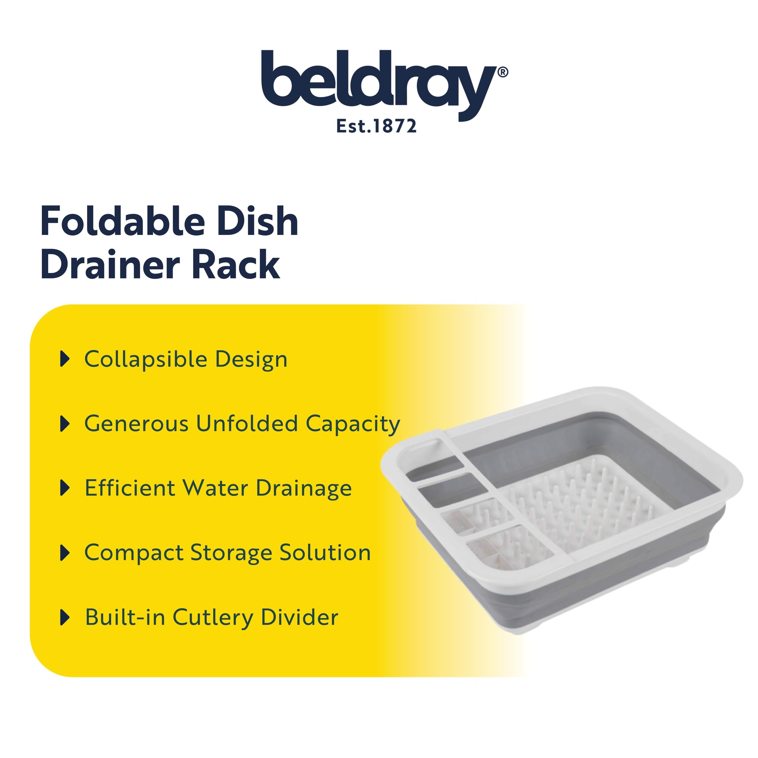 Beldray LA031051 Collapsible Dish Drainer - Foldable Plastic Sink Drying Rack with Cutlery Divider | Grey | 36.8 x 31.5 x 13 cm 2