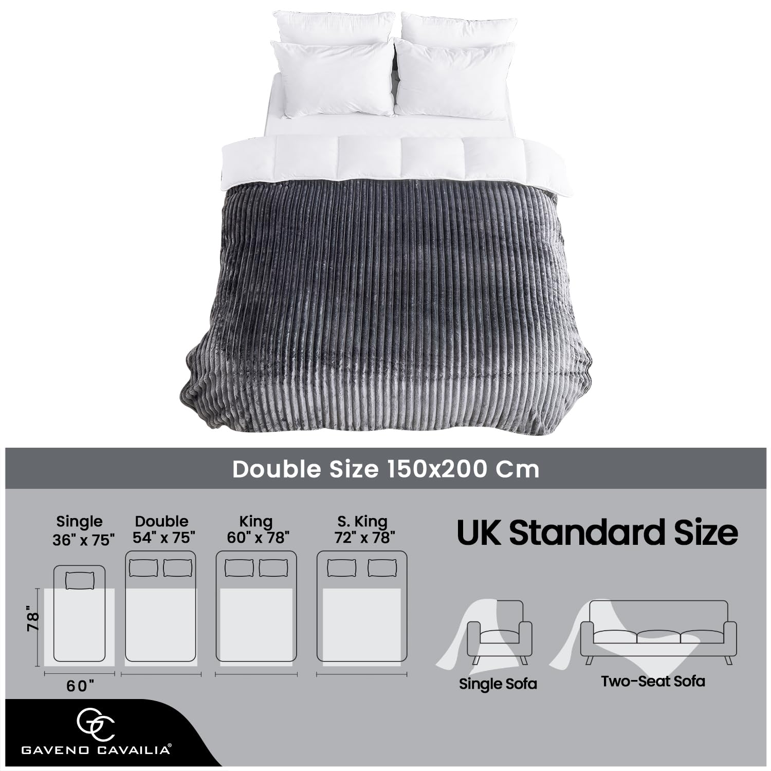 GC GAVENO CAVAILIA Fleece Throw Blanket - Luxurious Warmth | Double 150x200 cm | Charcoal 6