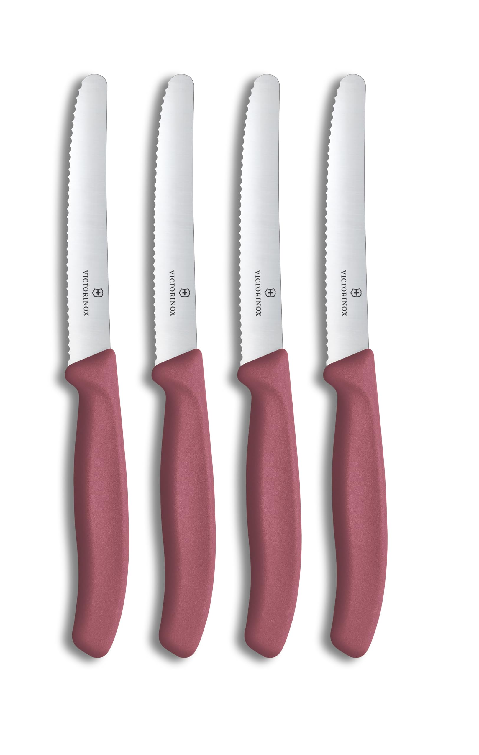 Victorinox Swiss Classic Tomato & Table Knife Set - 4 Piece | 11cm Wavy Blade | Red