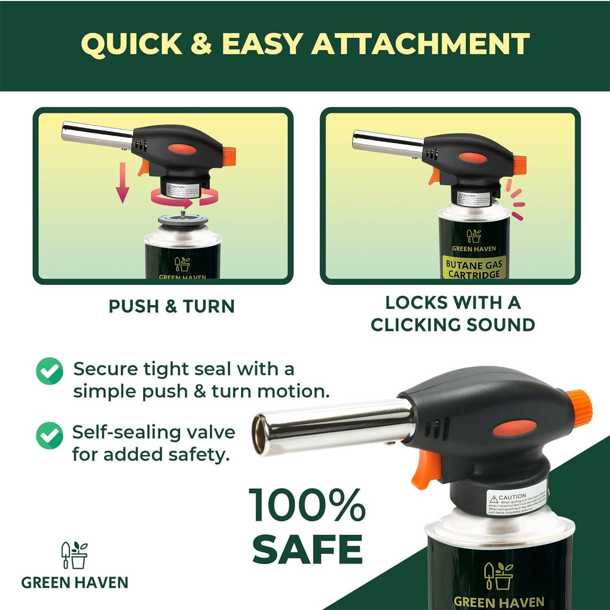 Green Haven Butane Torch Attachment Head - Piezo Ignition | Compatible with All Butane Tanks 4