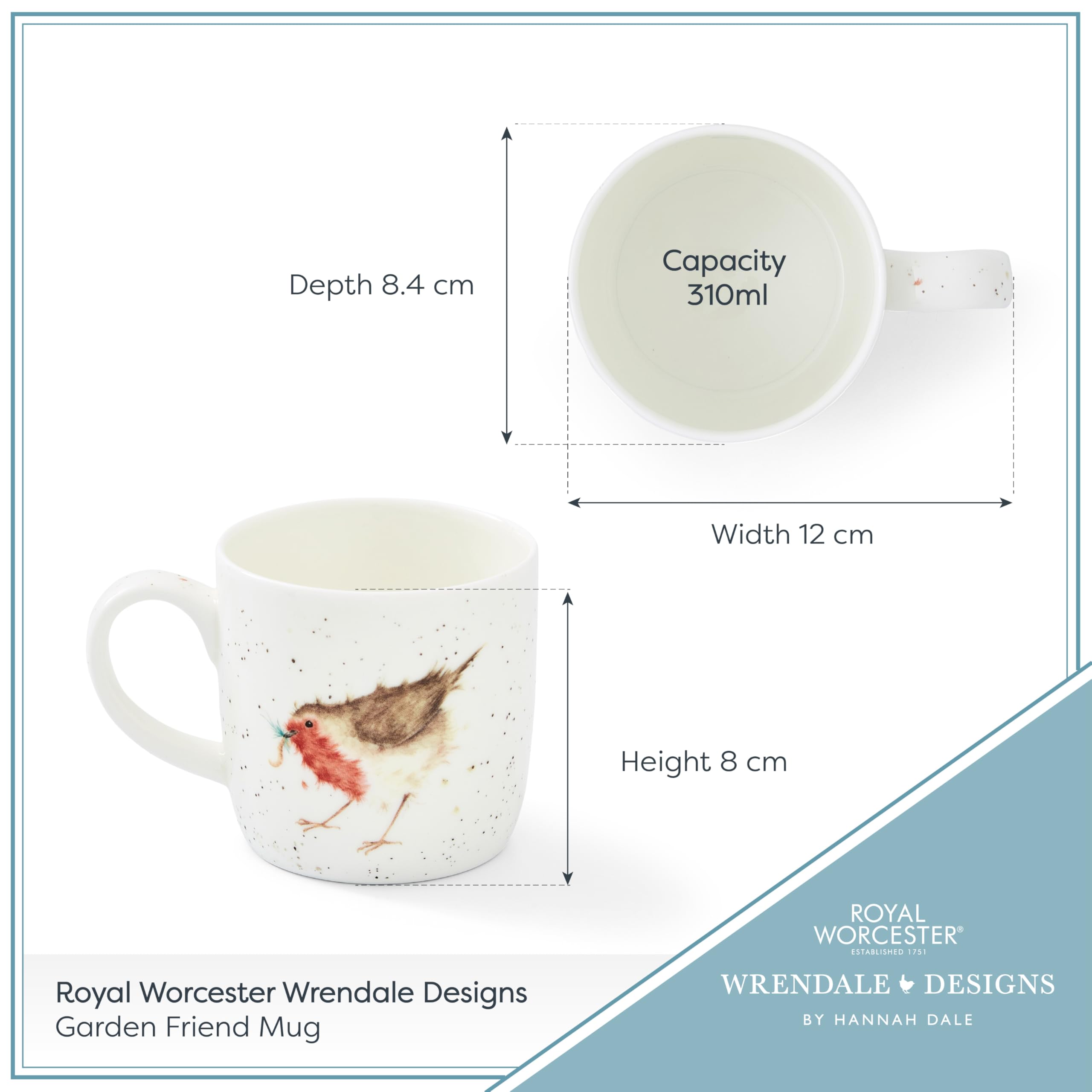 Royal Worcester Wrendale Designs Robin Fine Bone China Coffee Mug | 310ml Capacity | Dishwasher & Microwave Safe 7