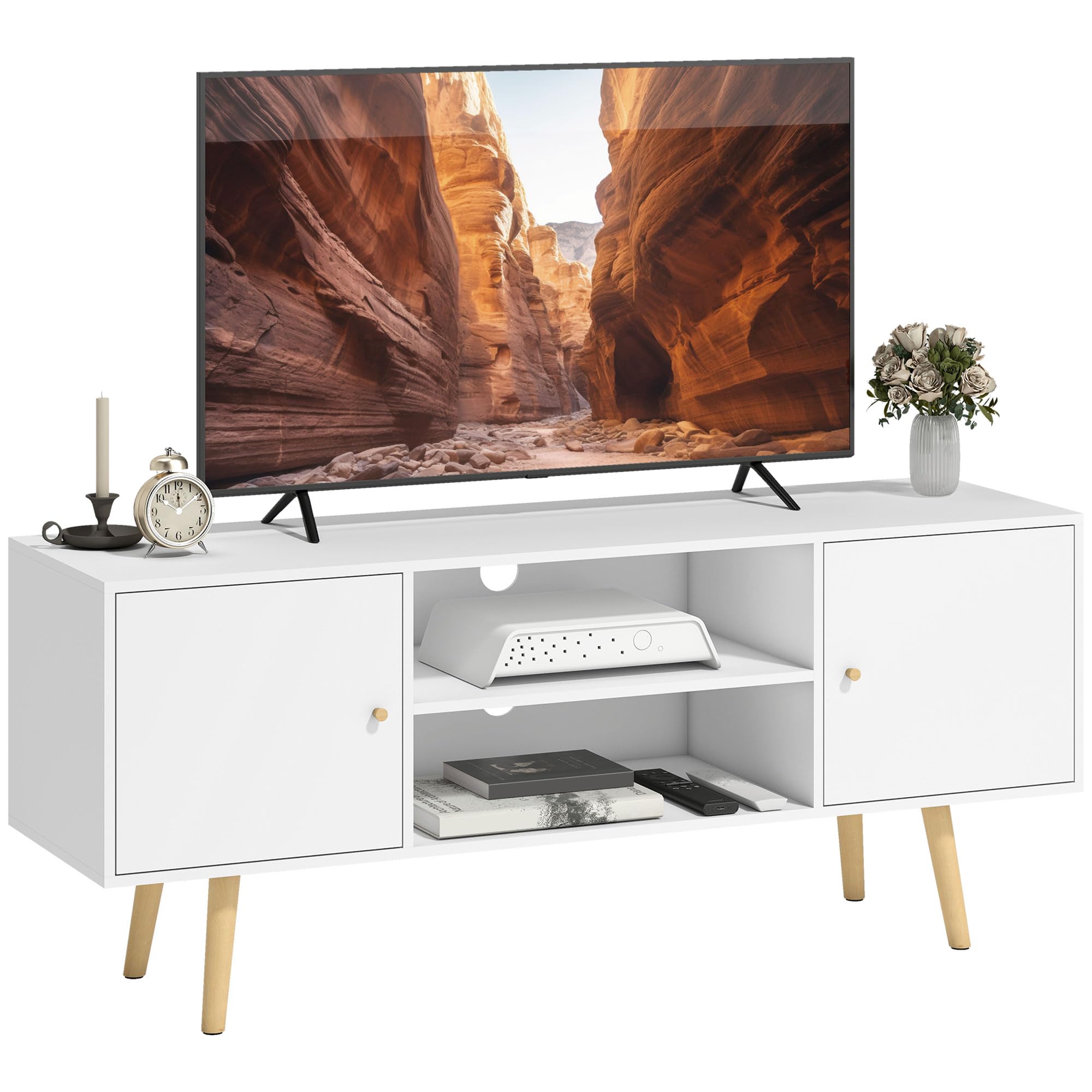 HOMCOM TV Stand Cabinet for up to 55 Inches | White Engineered Wood | 120cm Wide 1