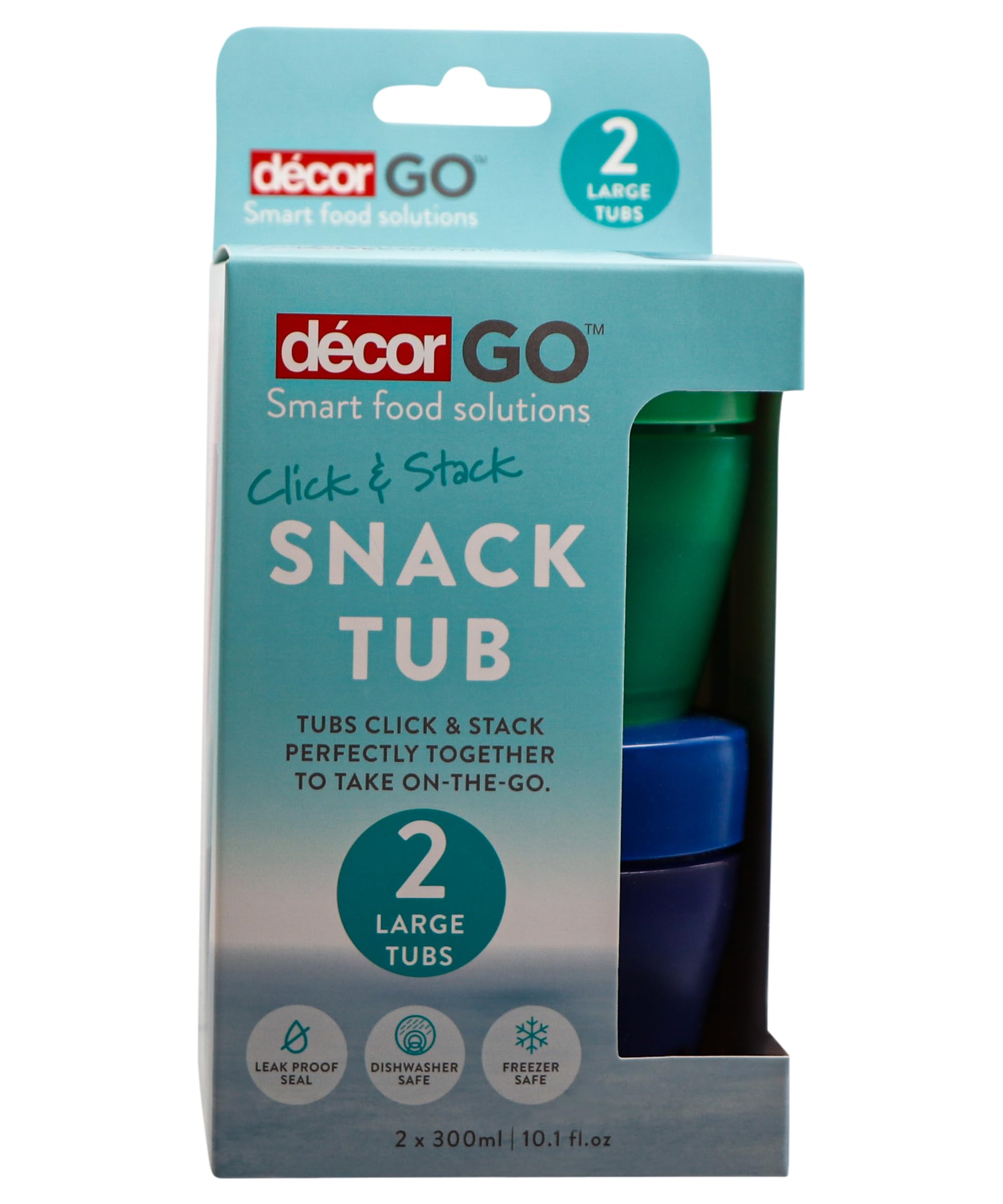 Décor Go Click & Stack Snack Tubs - 2 Pack Leakproof Food Storage | 300ml | Stackable