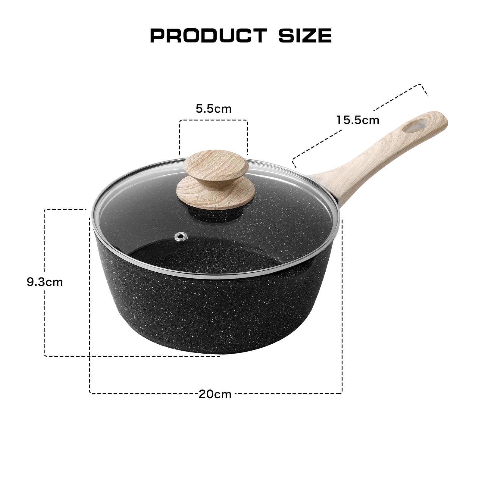 Rainberg 20cm Nonstick Granite Saucepan with Vented Glass Lid | Induction Compatible 2