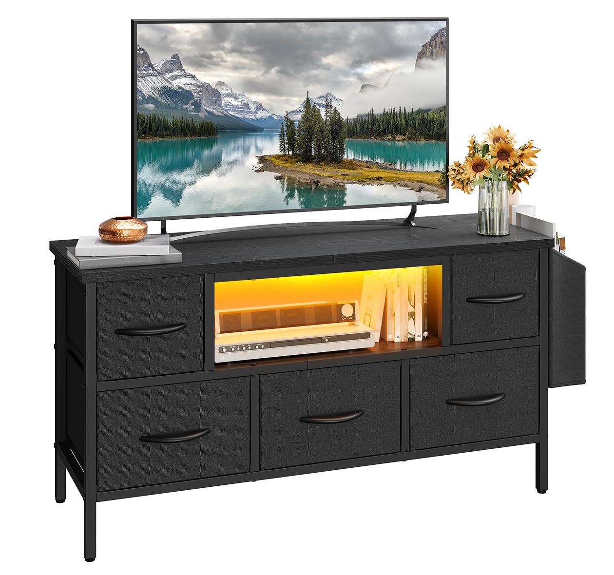 YITAHOME TV Stand Cabinet Unit with 5 Foldable Drawers & RGB LED Lights | Supports Up to 55 Inch TV 1
