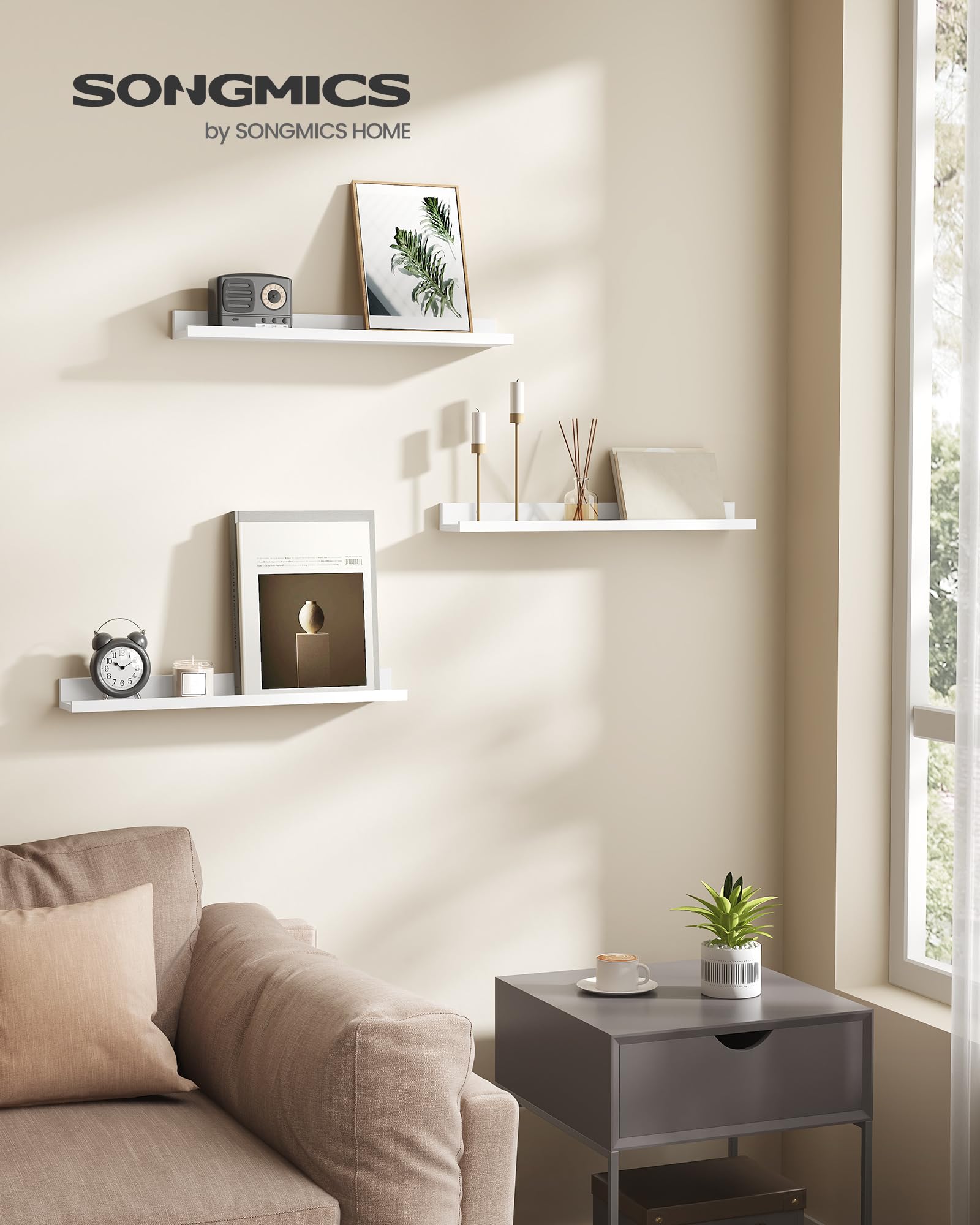 SONGMICS Floating Shelves Set of 2 - High-Gloss White Finish | 80 x 10 cm | MDF 2