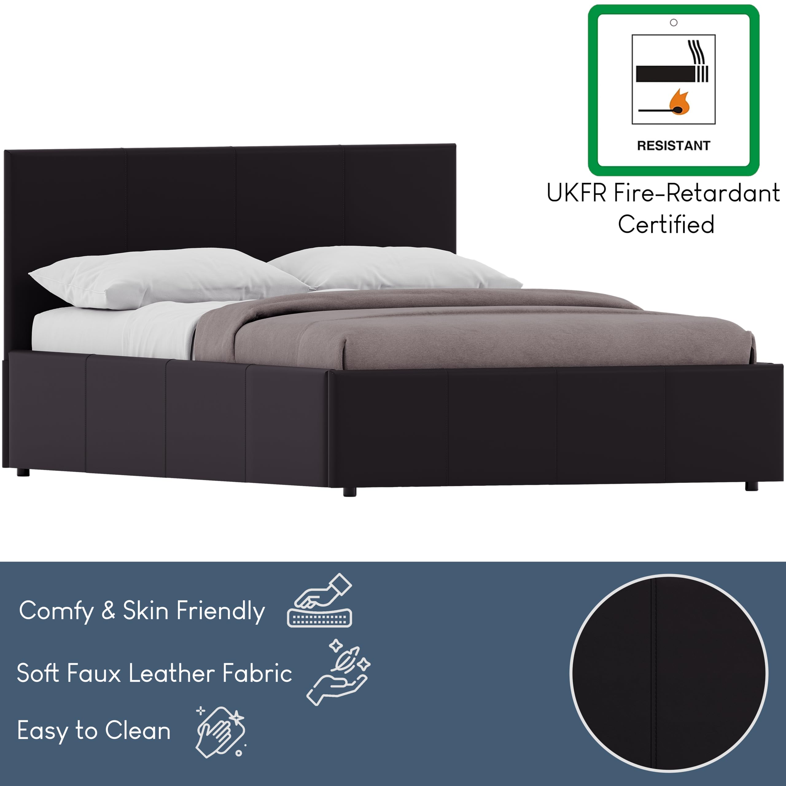 Vida Designs Lisbon Small Double 4ft Ottoman Bed Frame Upholstered Faux Leather Black 3