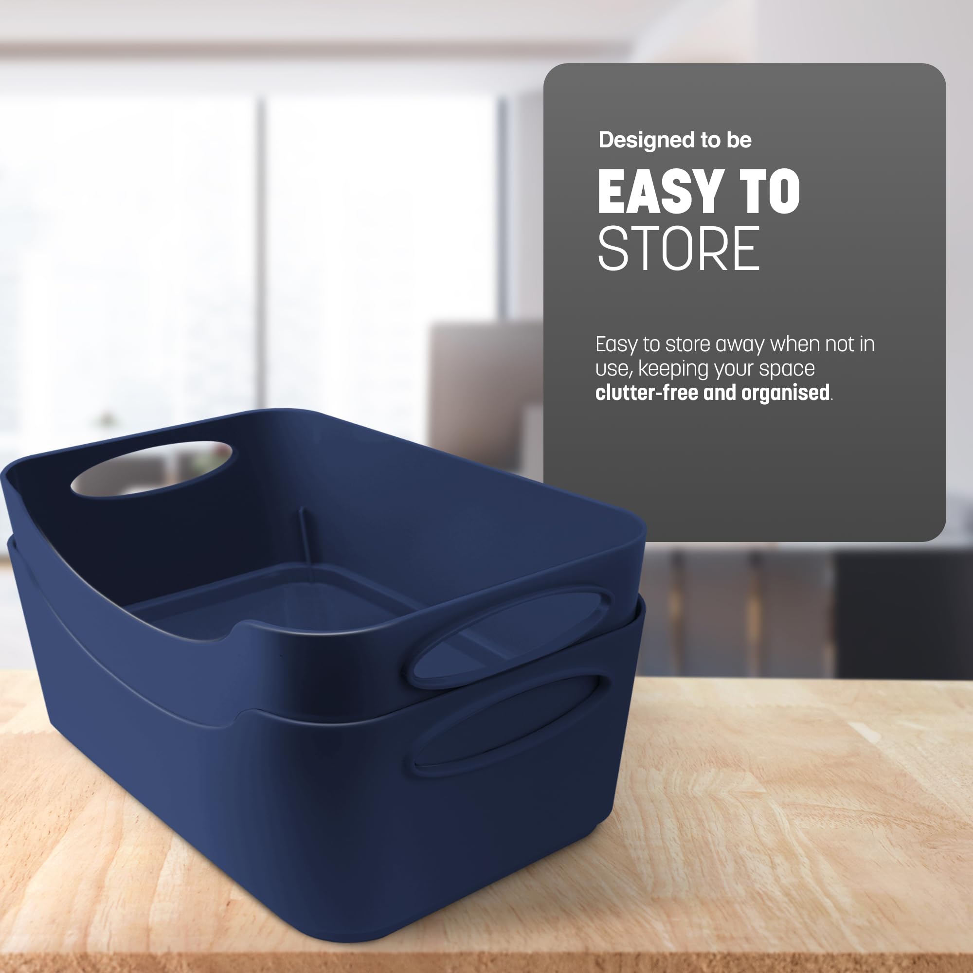 KEPLIN Plastic Studio Shelf Baskets with Handles - 5 Pack, Navy, 22.3 x 14.8 x 10 cm 4