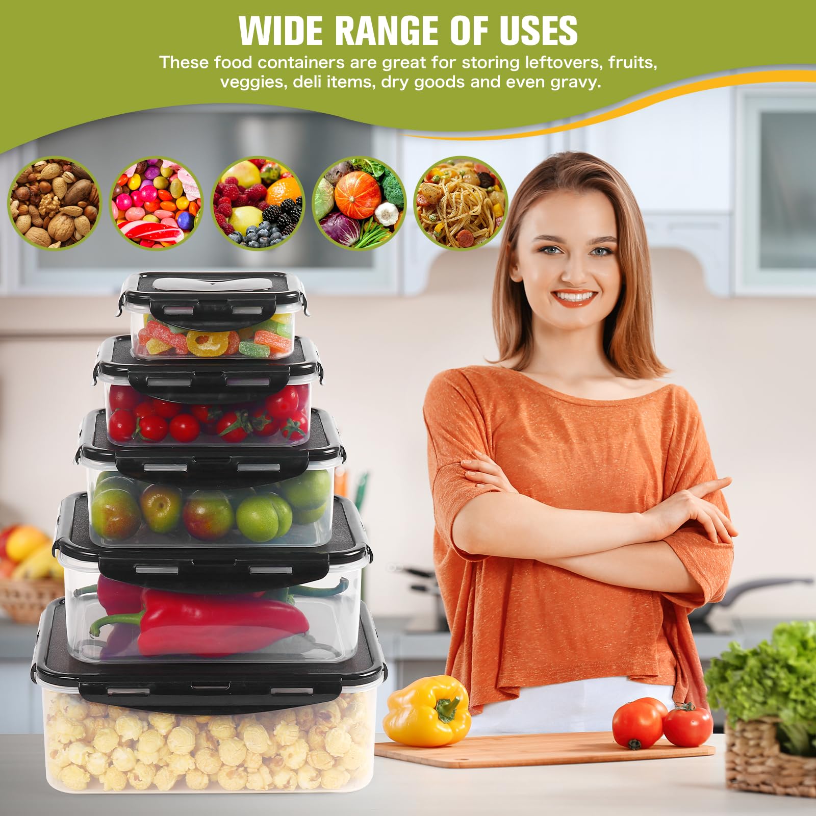 Rainberg Food Storage Container Set - 20 Pieces (10 Containers & 10 Lids) | Airtight & Leakproof 4