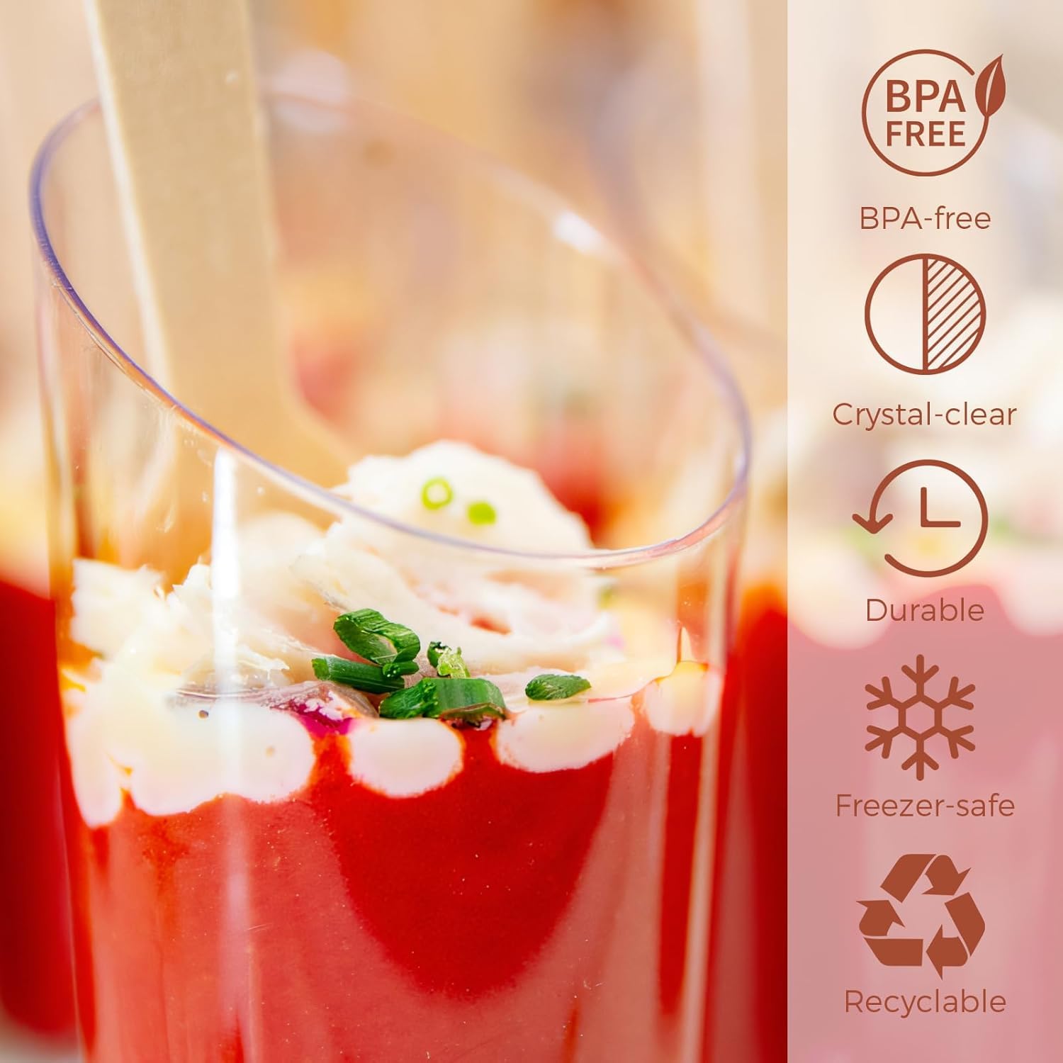 Woobroo 100 Pcs Mini Angled Dessert Cups - 2.5Oz/75ml Clear Reusable Bowls with Spoons 3