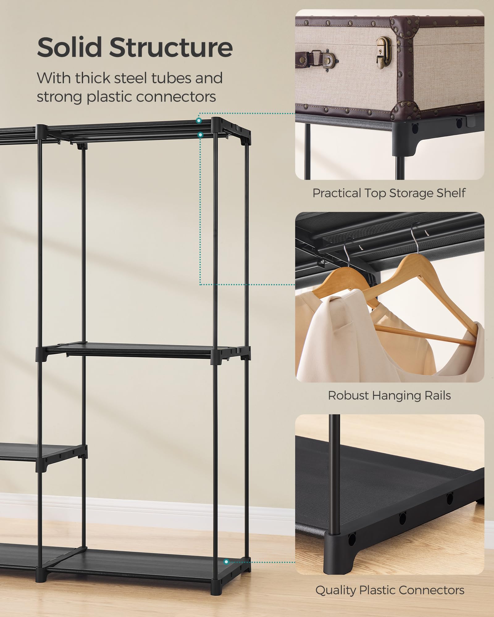 SONGMICS Portable Clothes Wardrobe - Ink Black | 5 Hanging Areas, 6 Shelves | 205W x 166H cm 5