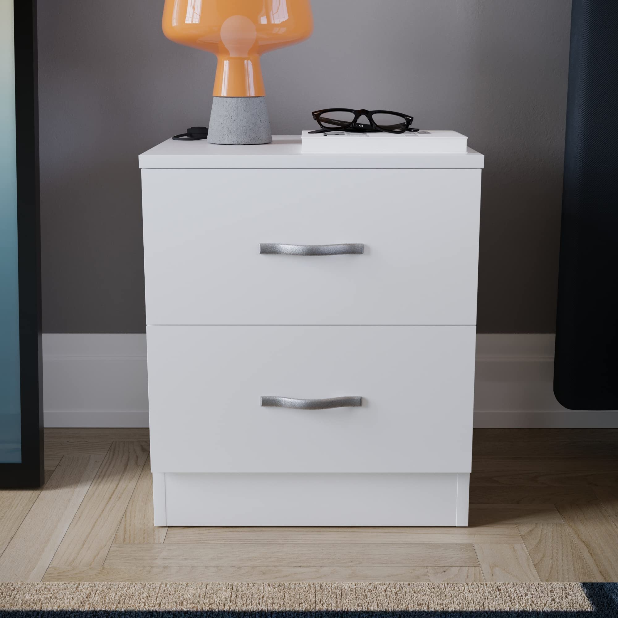 Vida Designs White Bedside Cabinet - 2 Drawers with Metal Handles | 47H x 40W x 36D cm 4