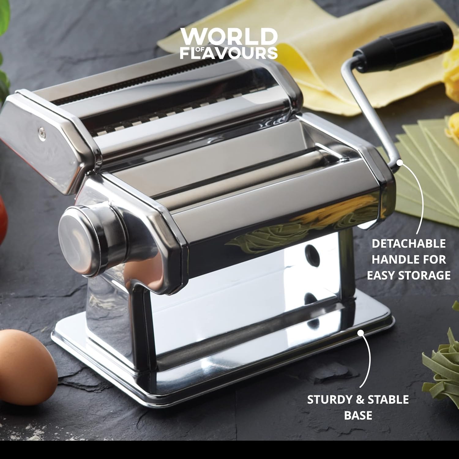 KitchenCraft World of Flavours Manual Pasta Maker - 9 Adjustable Thickness Settings | Stainless Steel 6