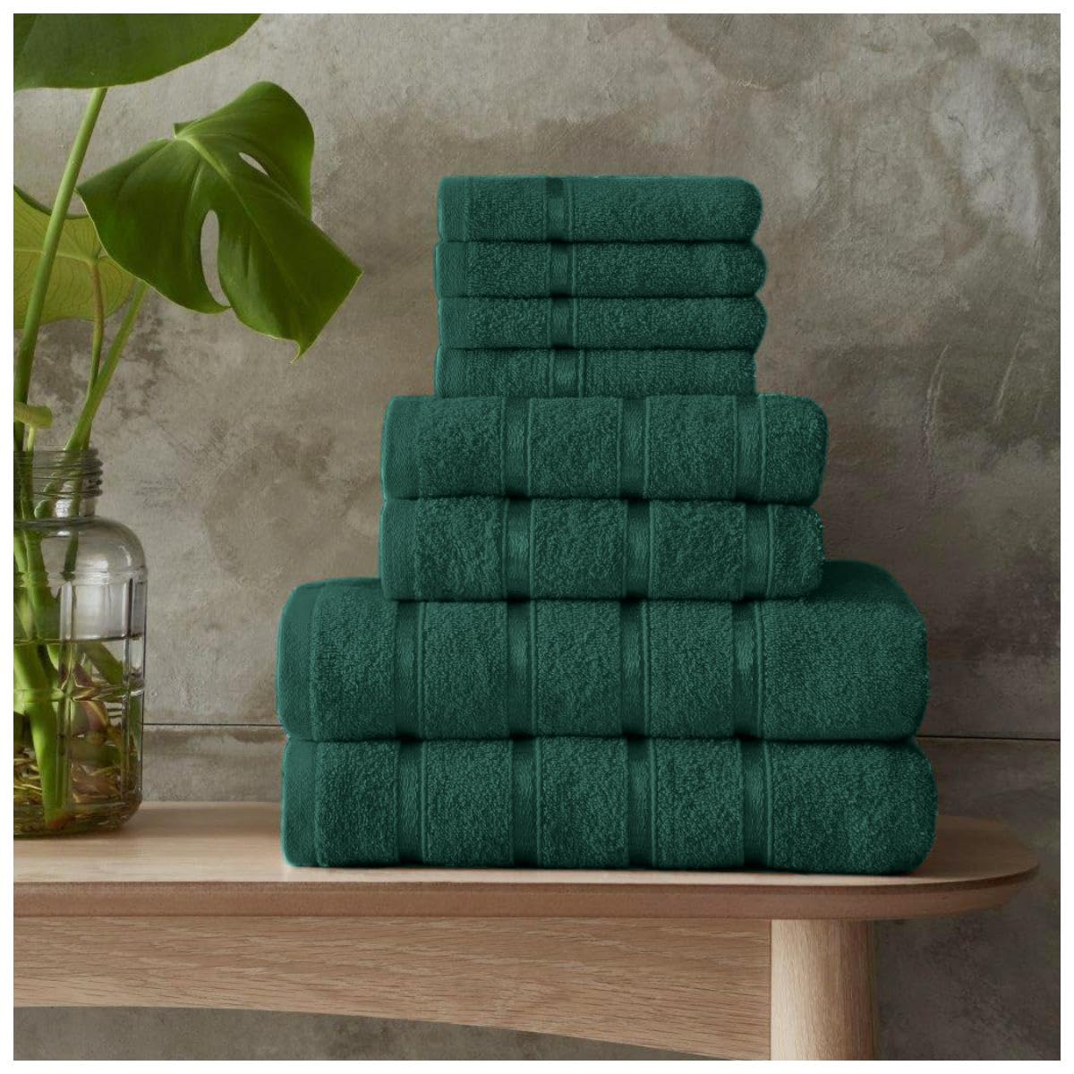 GC GAVENO CAVAILIA 8 Piece Towel Set - 450 GSM Quick Dry Cotton | Dark Green 2