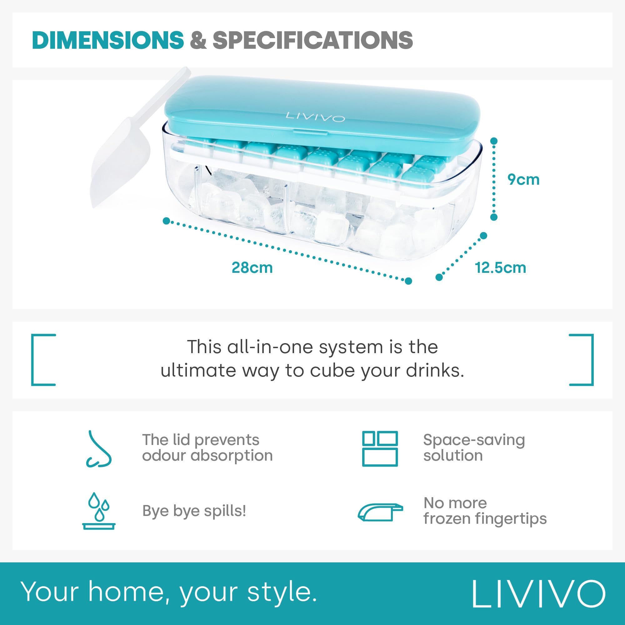 LIVIVO Ice Cube Tray with Lid and Storage - Makes 48 Cubes | Easy Press Release | BPA Free 8