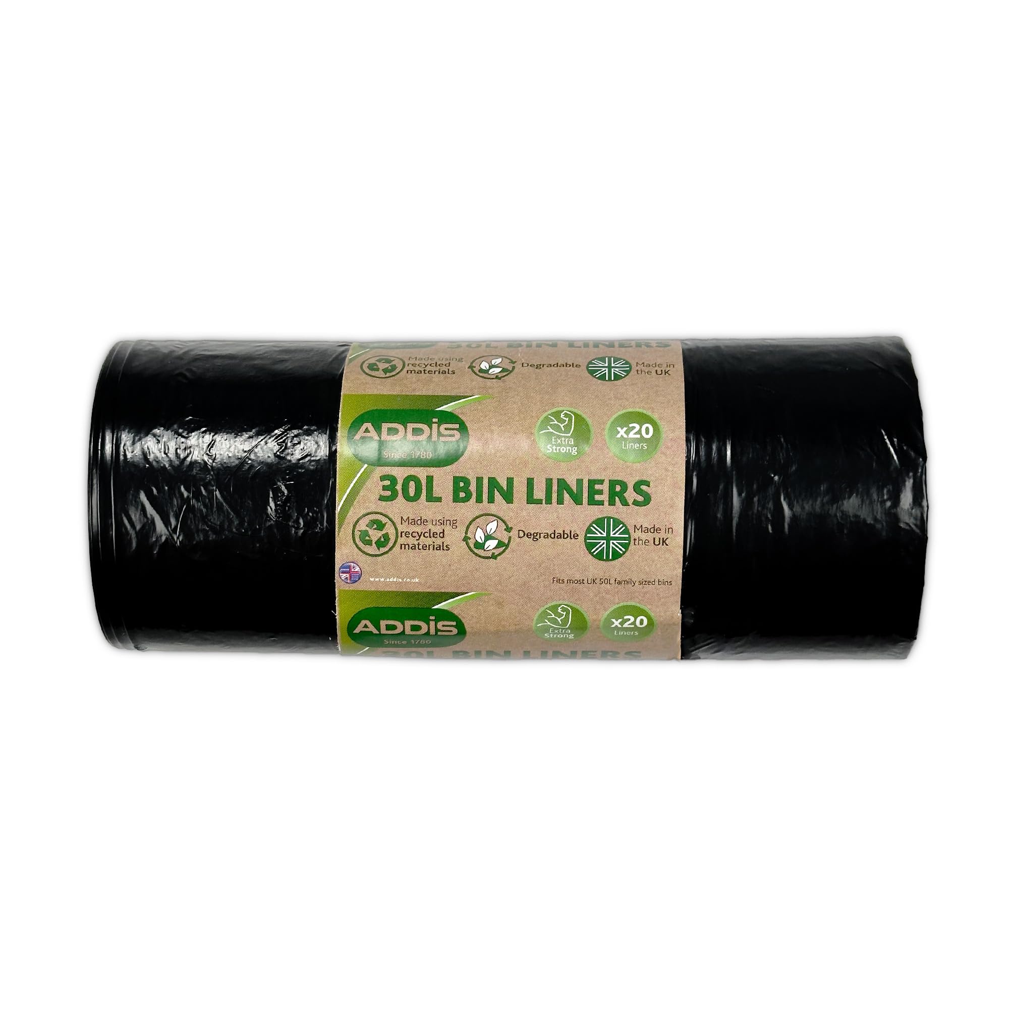 Addis 518023 Kitchen Waste Bin Liners - 30L Capacity | Pack of 20 | 22 Micron HDPE