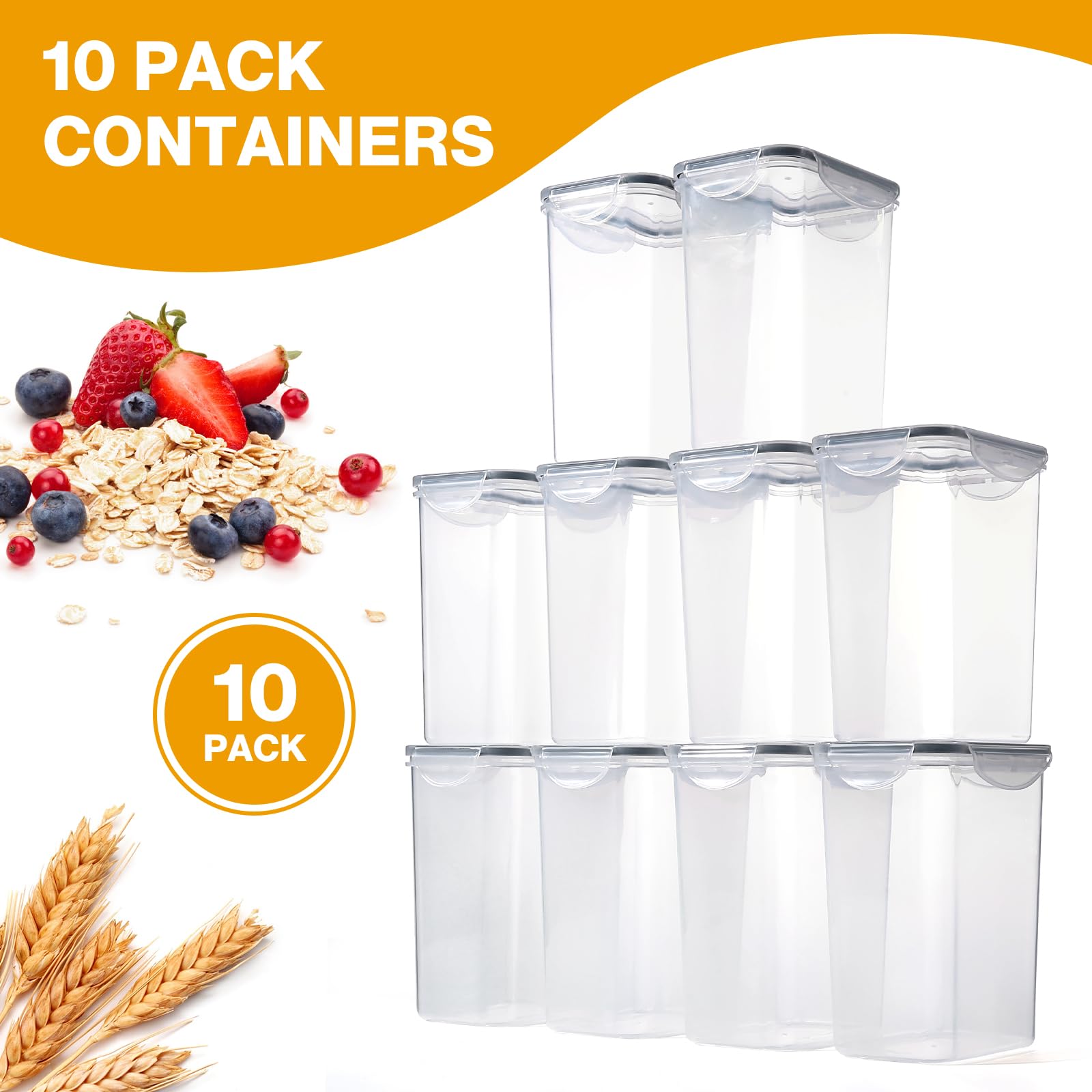 YASHE Airtight Food Storage Containers - 10 Pack 1.5L Plastic, BPA Free, Stackable Dry Food Organizer 5